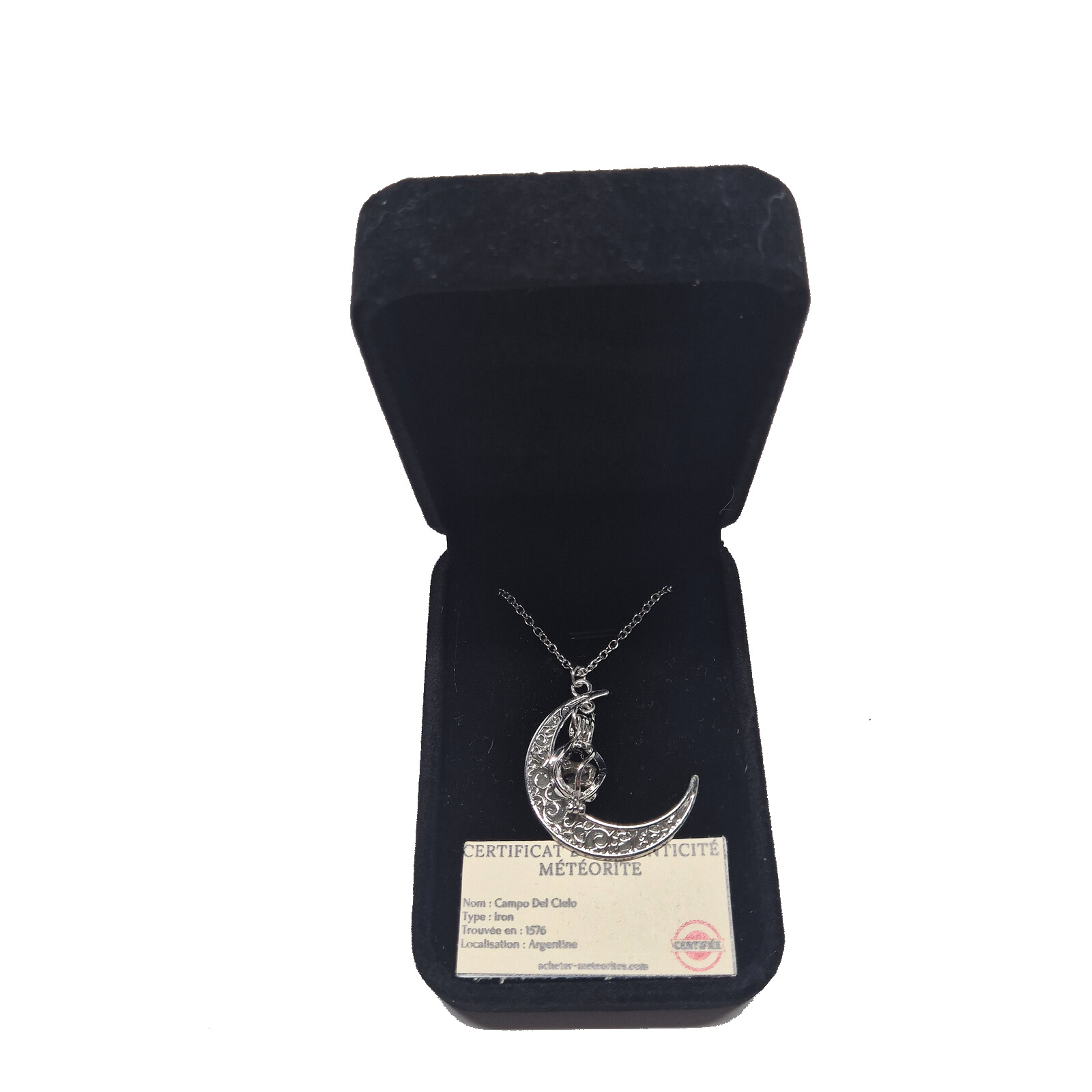 collier lune croissant lune argente meteorite