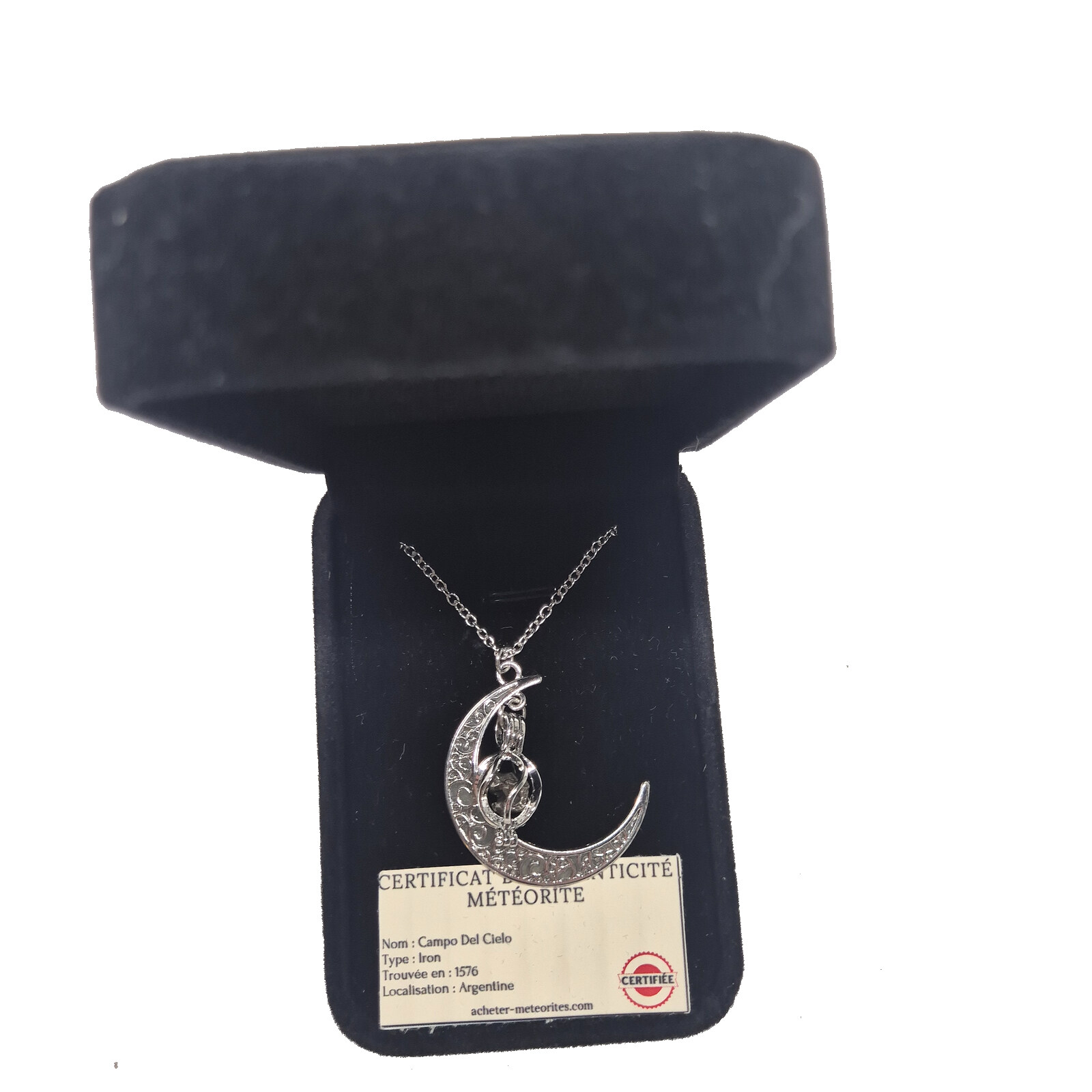 collier lune croissant lune argente meteorite