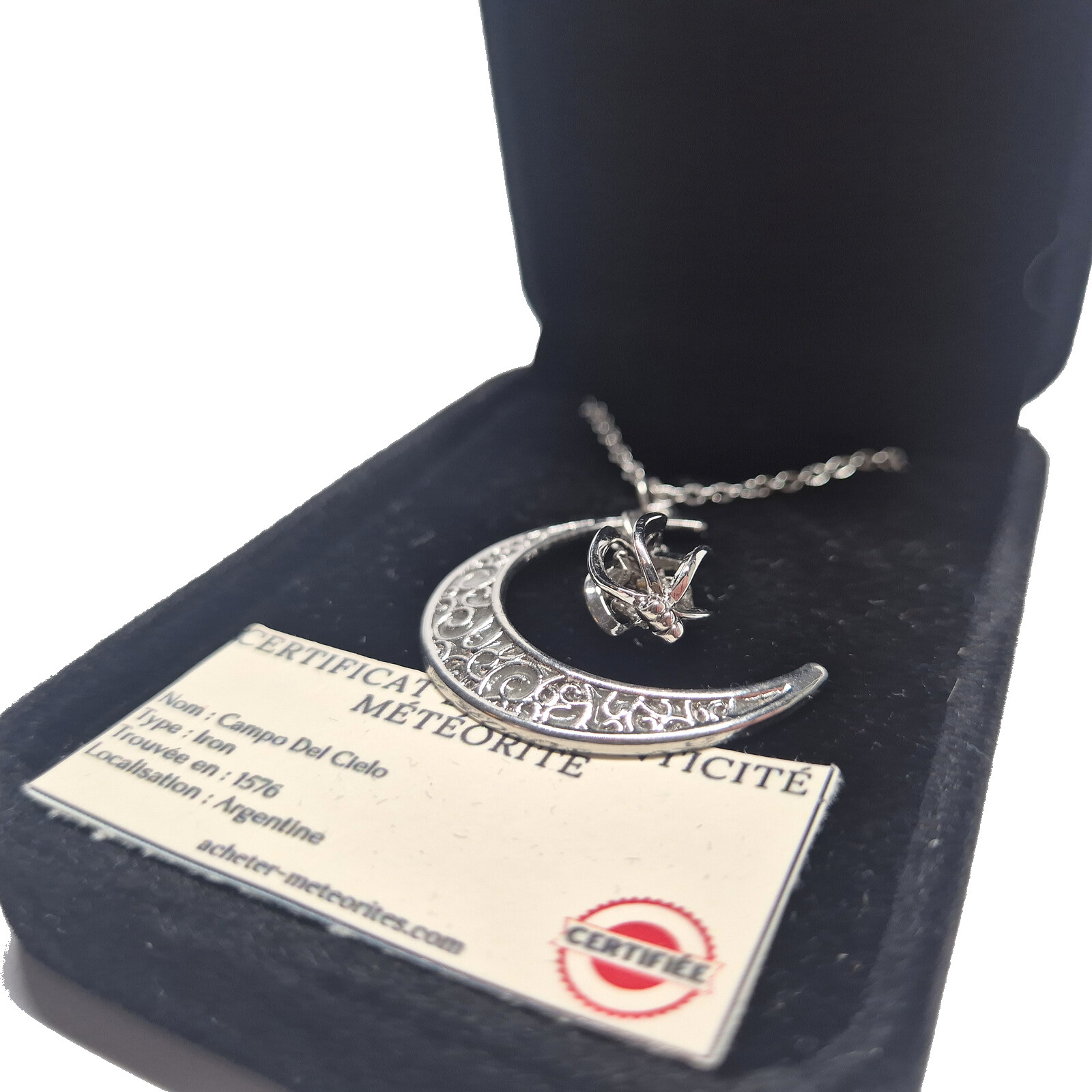 collier lune croissant lune argente meteorite