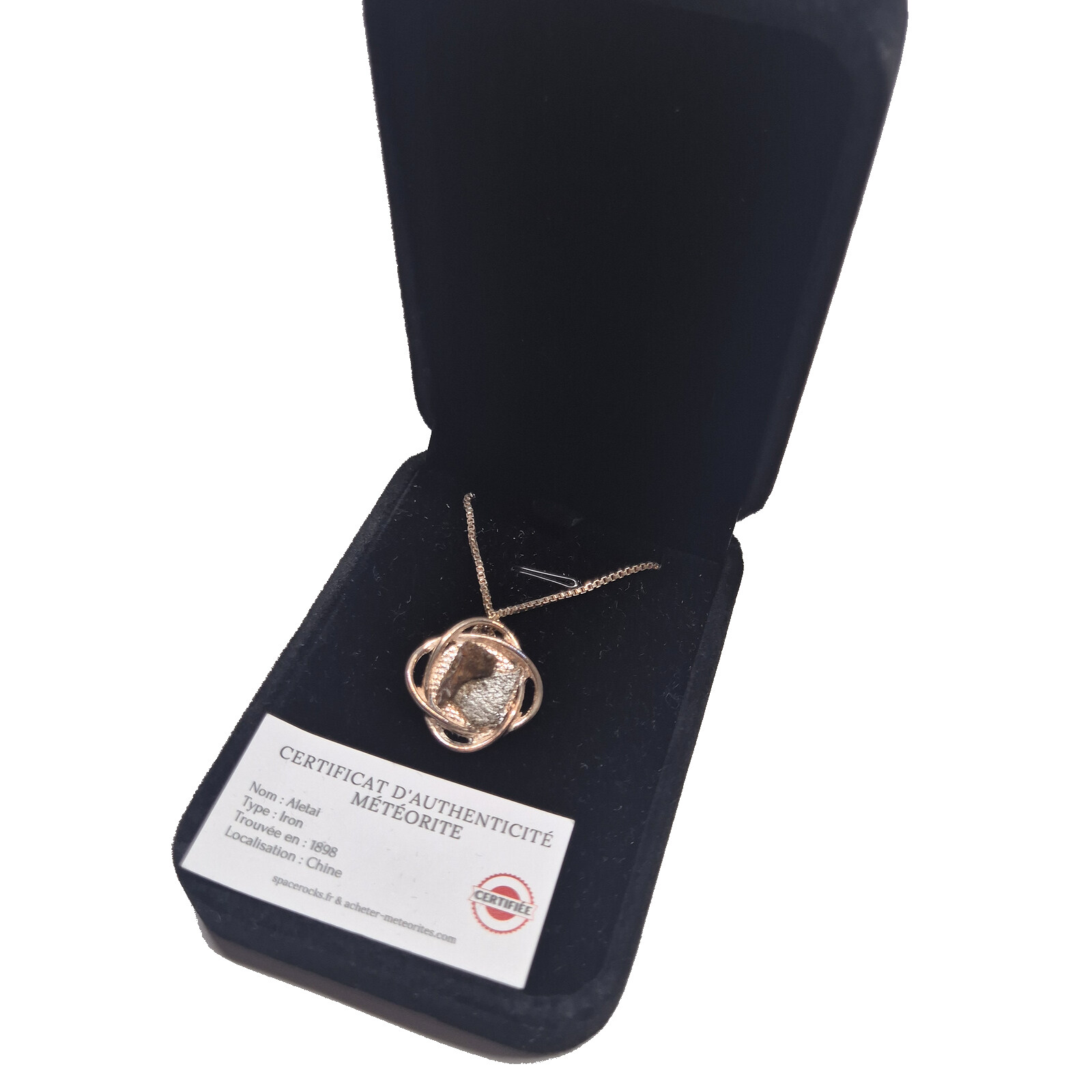 collier 2 météorites écrin à bijou