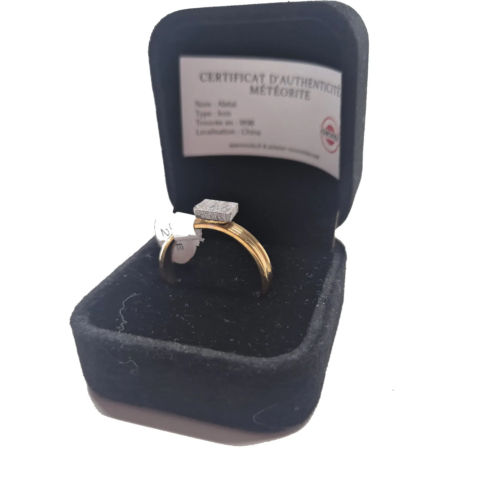 Bague dorée plaque carrée – météorite Aletai, taille 21 – vue 4