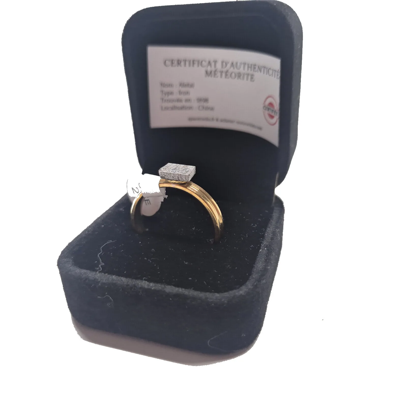 Bague dorée plaque carrée – météorite Aletai, taille 21 – vue 5