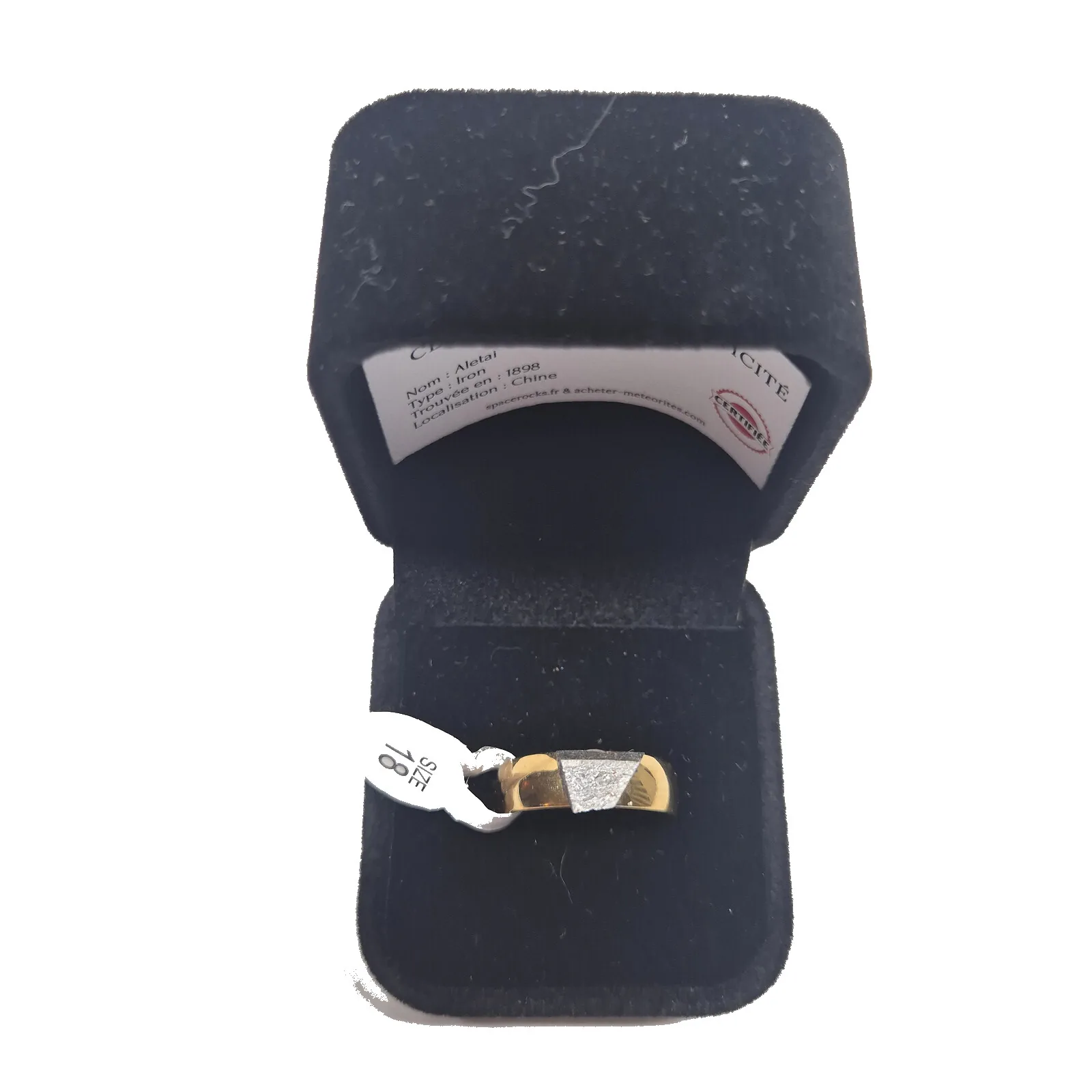 Bague dorée plaque rectangulaire – météorite Aletai, taille 18 – vue 2
