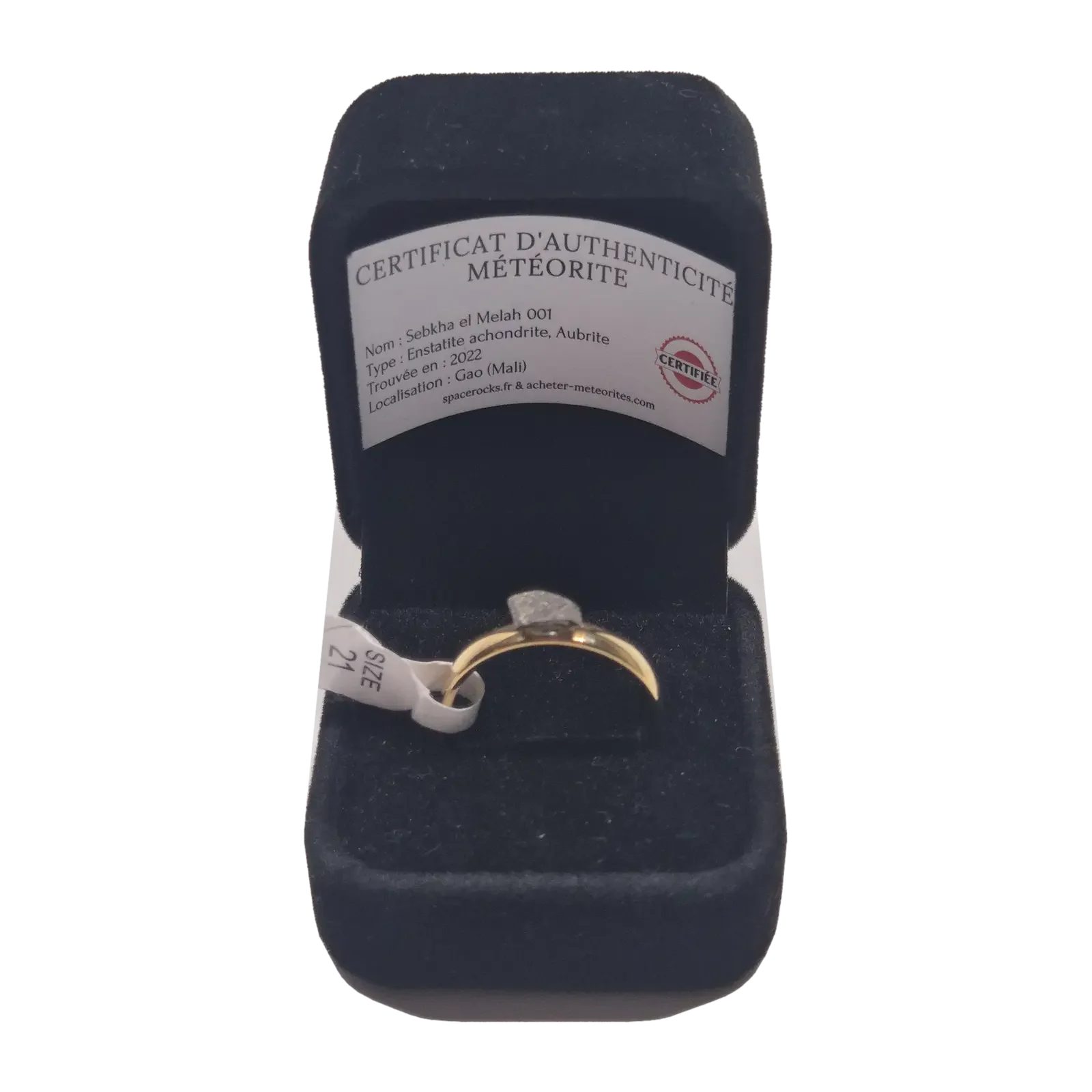 Bague dorée météorite aubrite Sebkha el Melah 001, taille 17