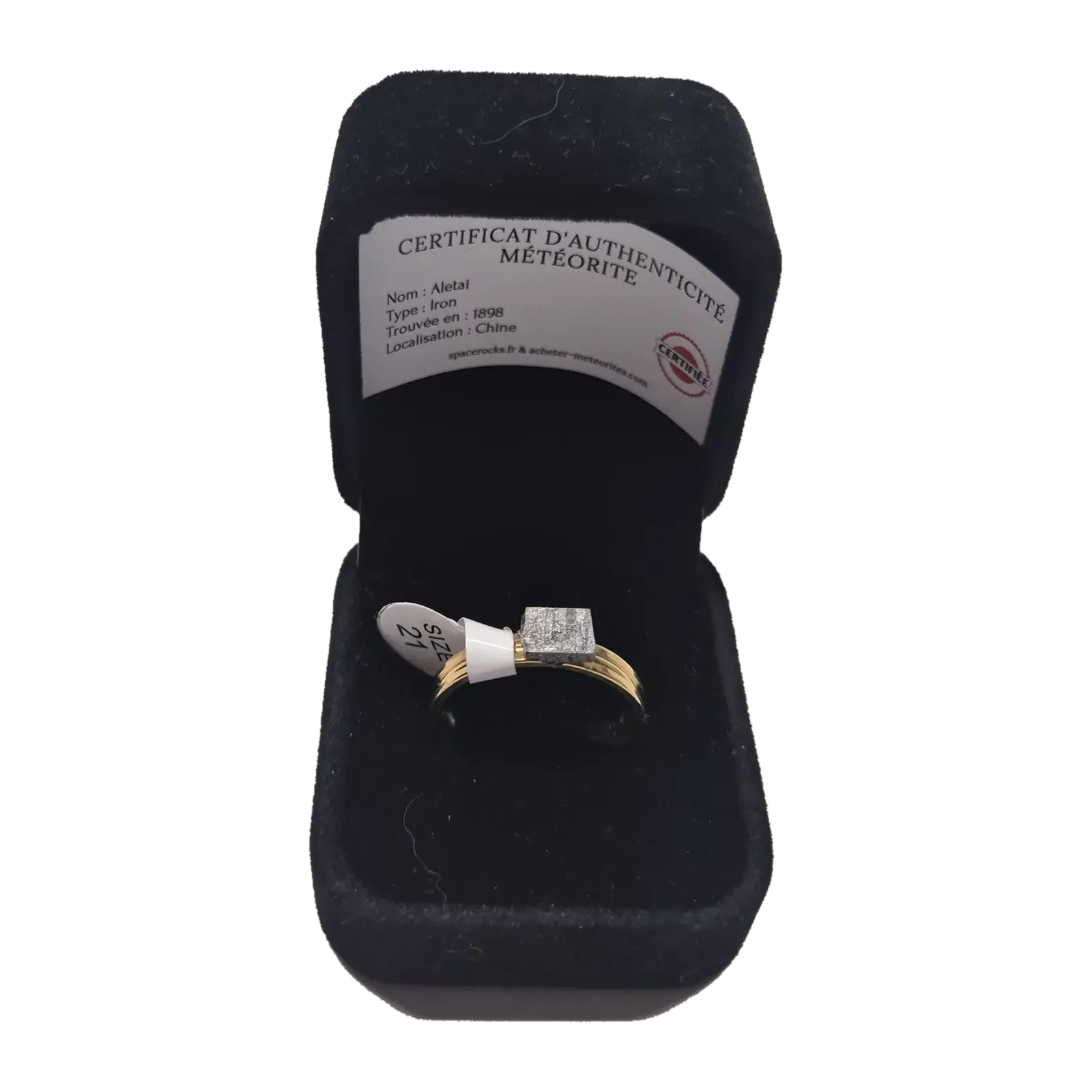 Bague dorée plaque carrée – météorite Aletai, taille 21
