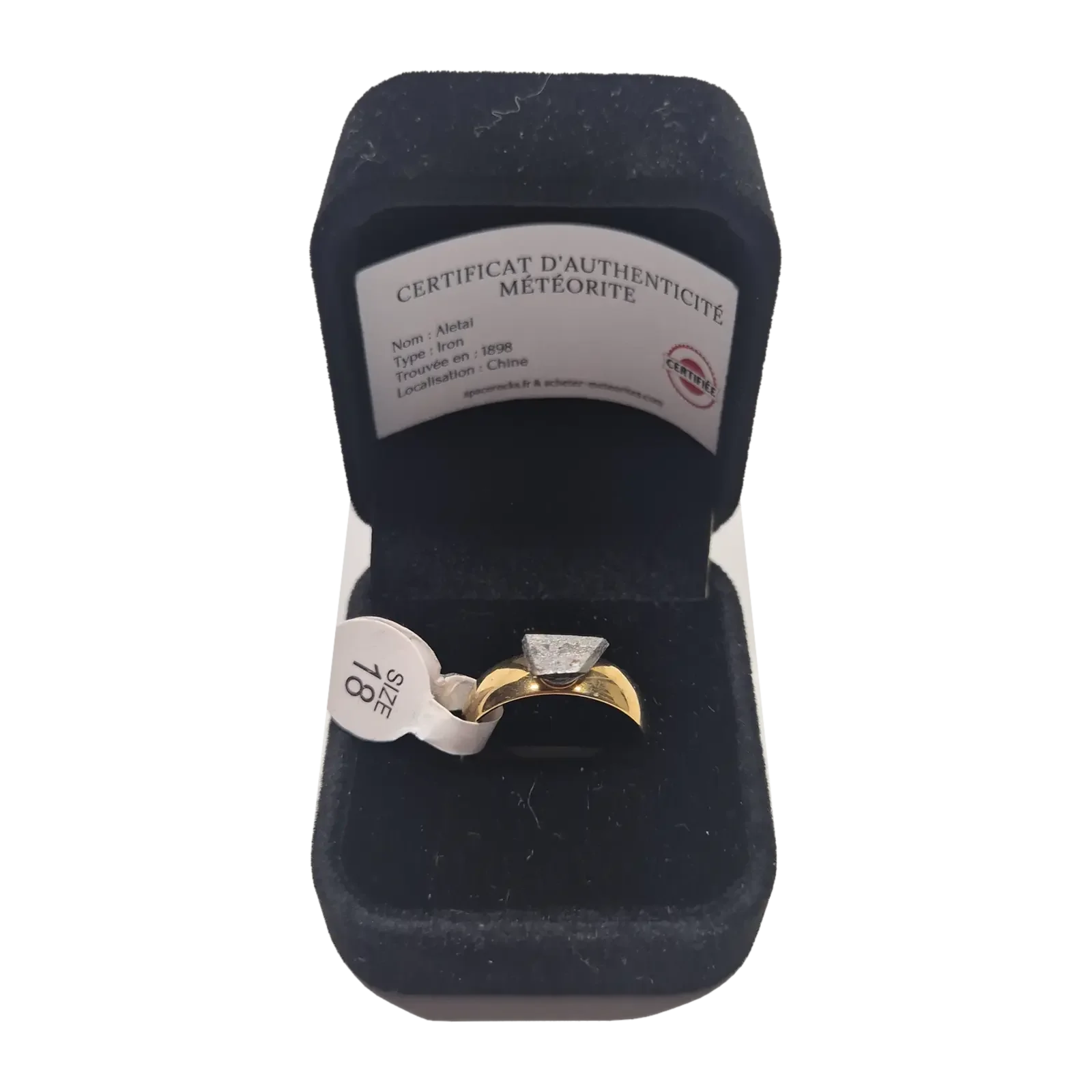 Bague dorée plaque rectangulaire – météorite Aletai, taille 18