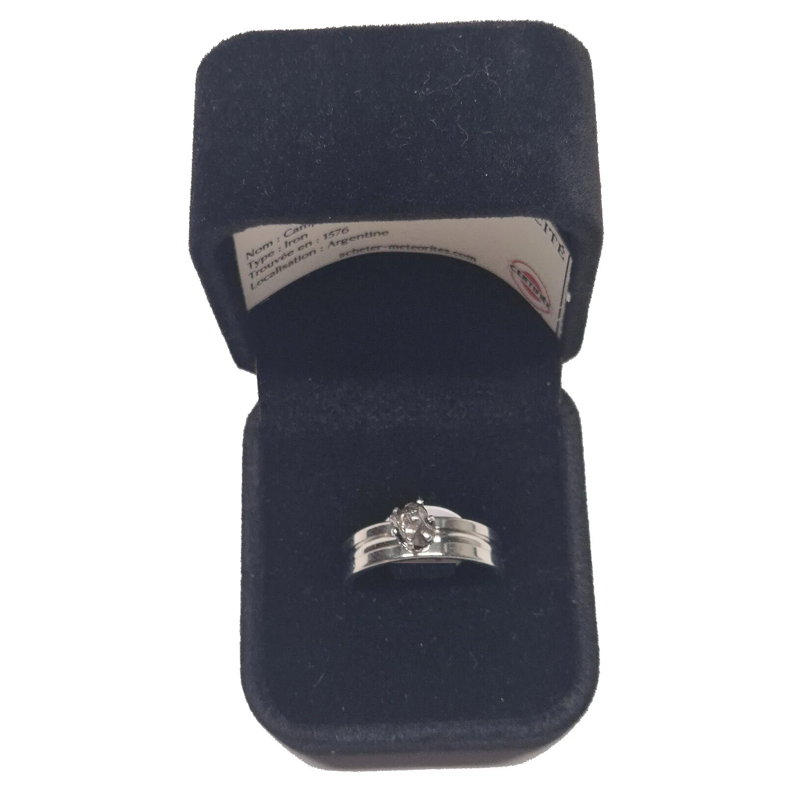 Bague double anneau argentée – Campo del Cielo sertie griffes – vue 2