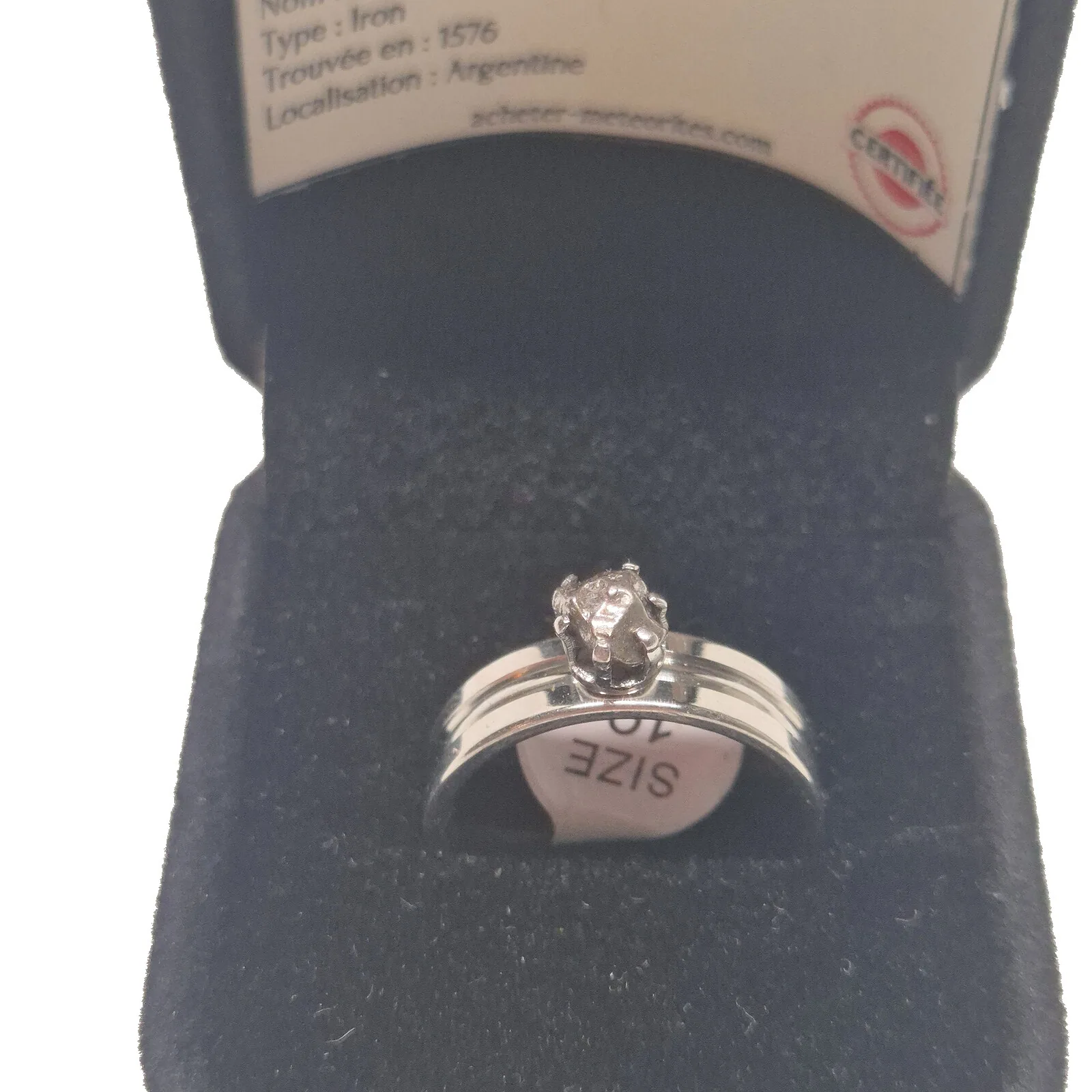 Bague double anneau argentée – Campo del Cielo sertie griffes – vue 3