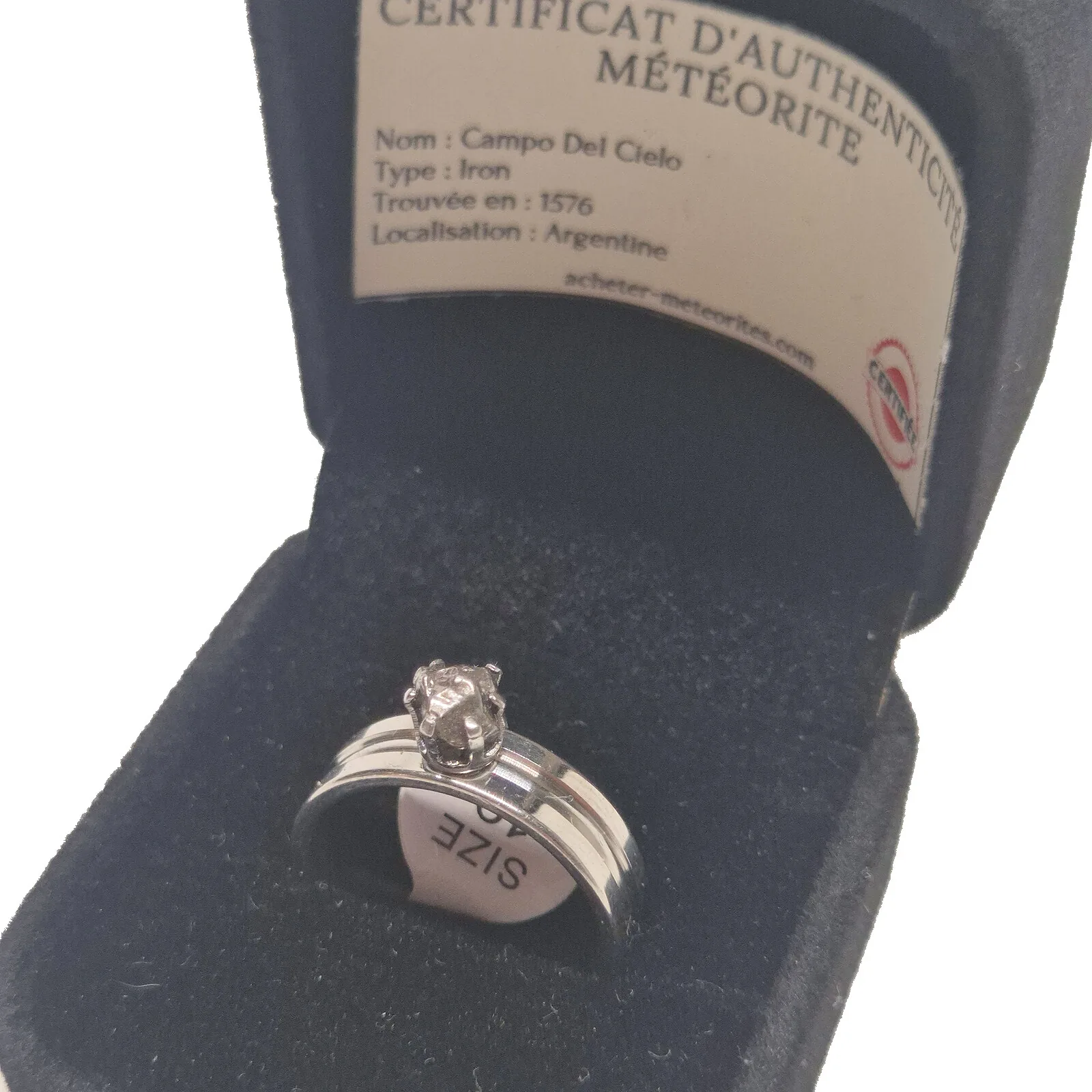 Bague double anneau argentée – Campo del Cielo sertie griffes – vue 4