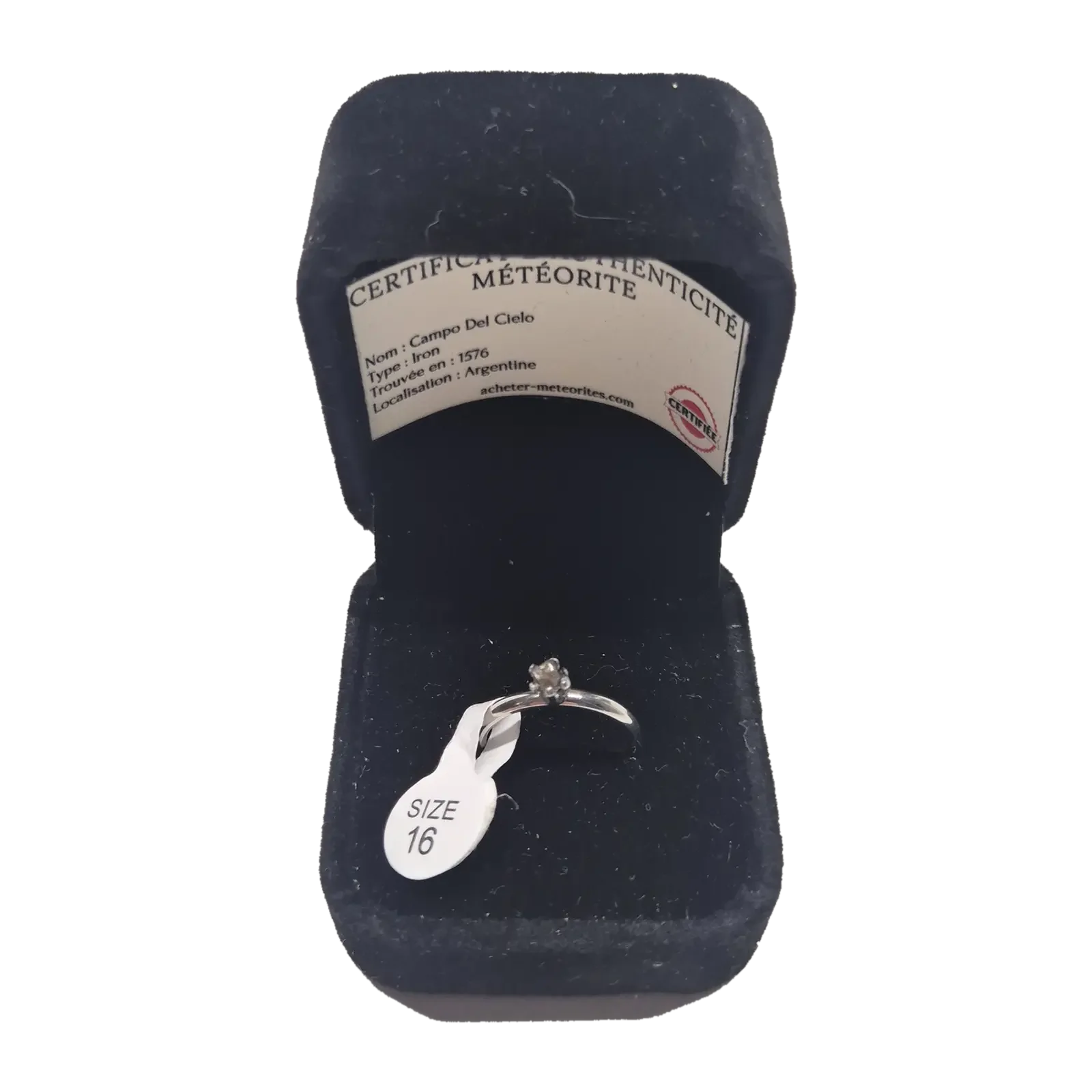 Bague fine argentée – solitaire Campo del Cielo, taille 16