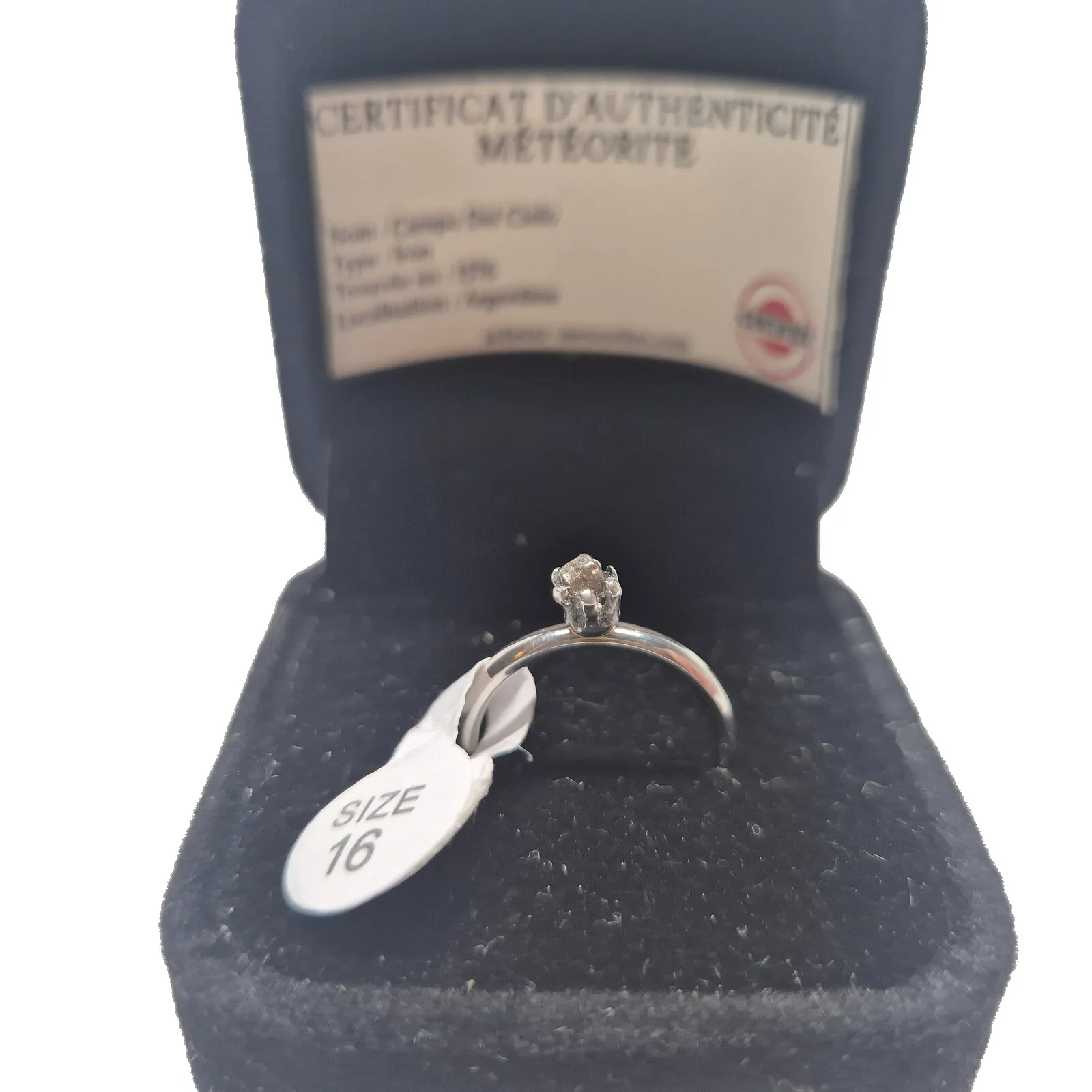 Bague fine argentée – solitaire Campo del Cielo, taille 16 – vue 2