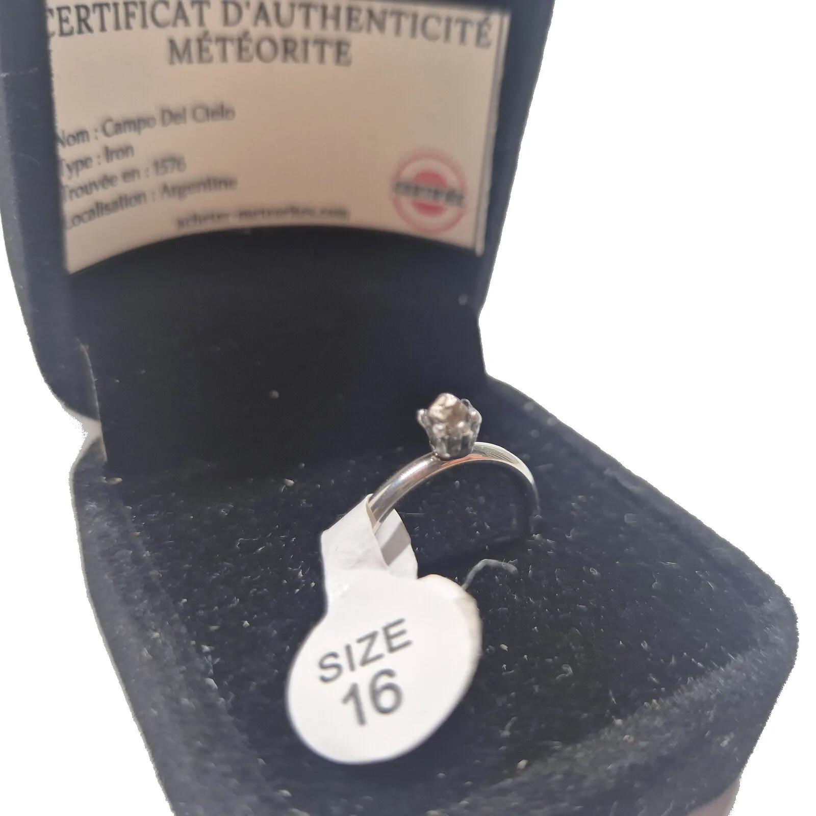 Bague fine argentée – solitaire Campo del Cielo, taille 16 – vue 4
