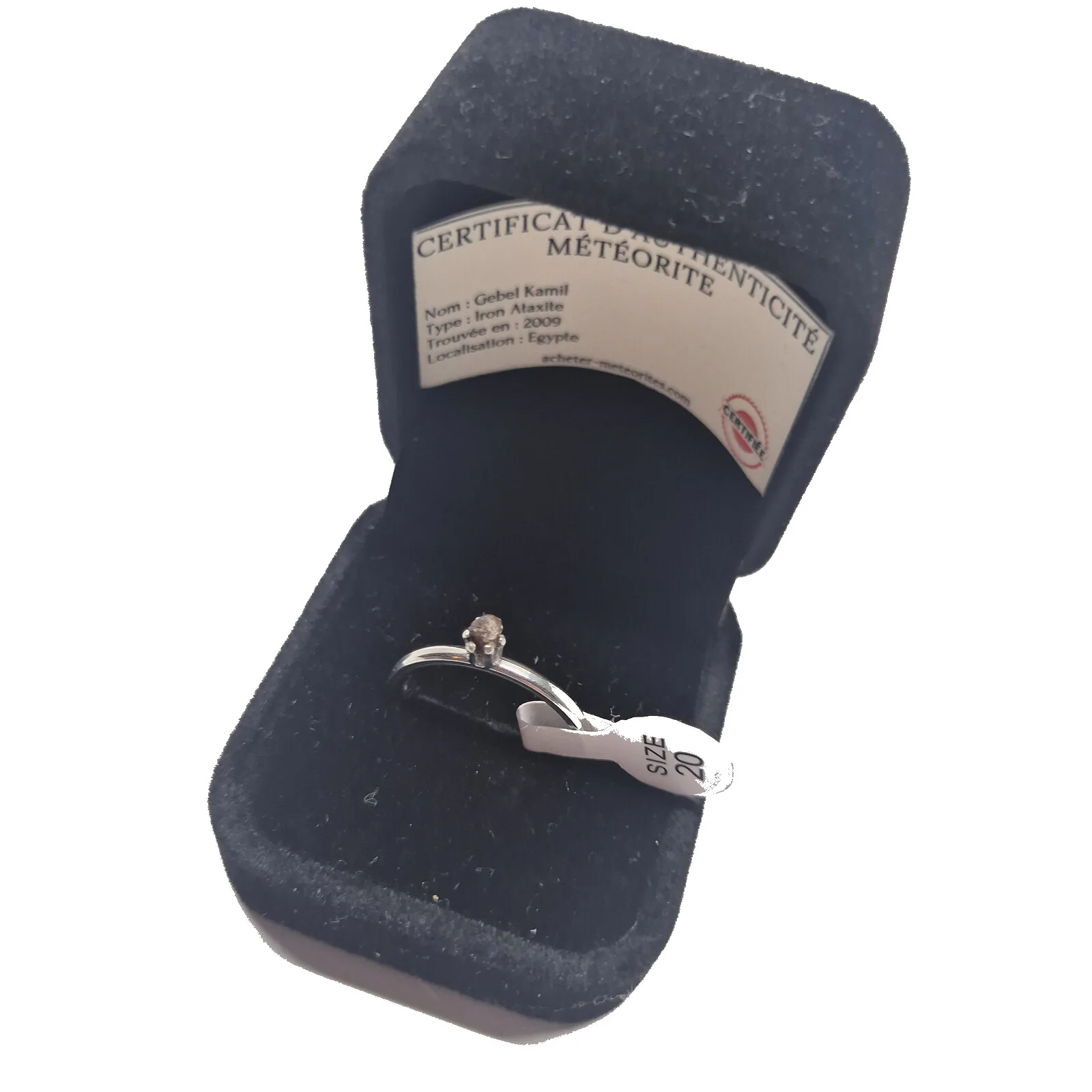 Bague très fine argentée – météorite Gebel Kamil, taille 20 – vue 4