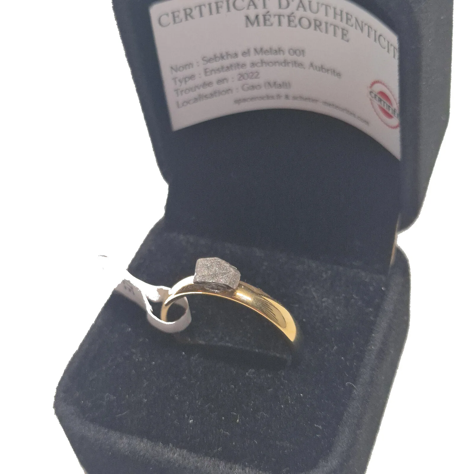 Bague dorée météorite aubrite Sebkha el Melah 001, taille 17 – vue 3