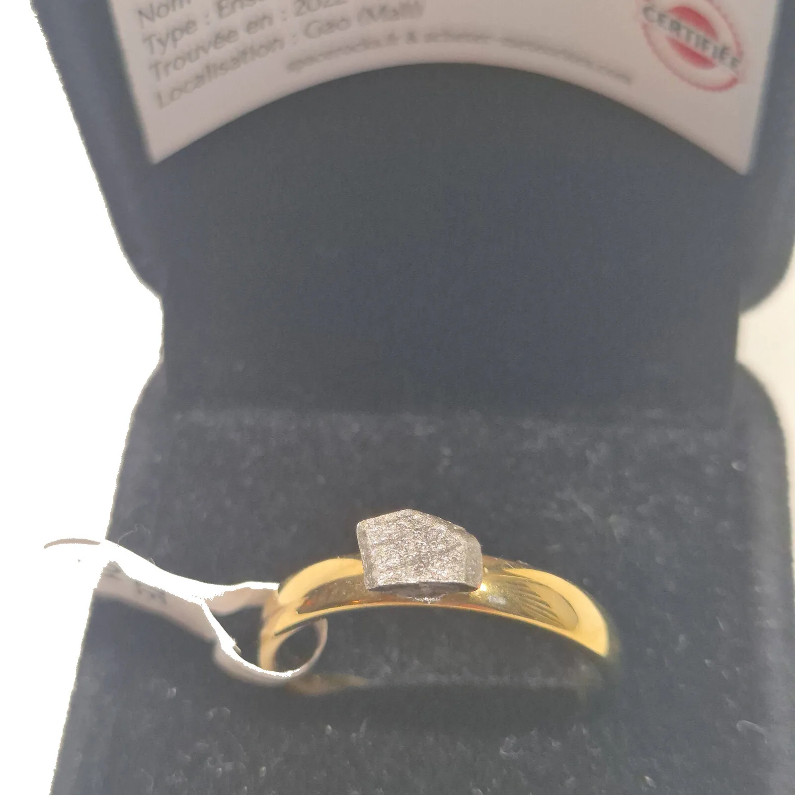 Bague dorée météorite aubrite Sebkha el Melah 001, taille 17 – vue 4