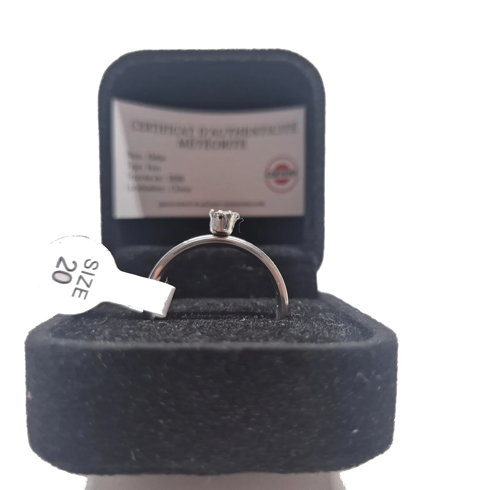 Bague solitaire argentée – météorite Aletai, taille 20 – vue 3