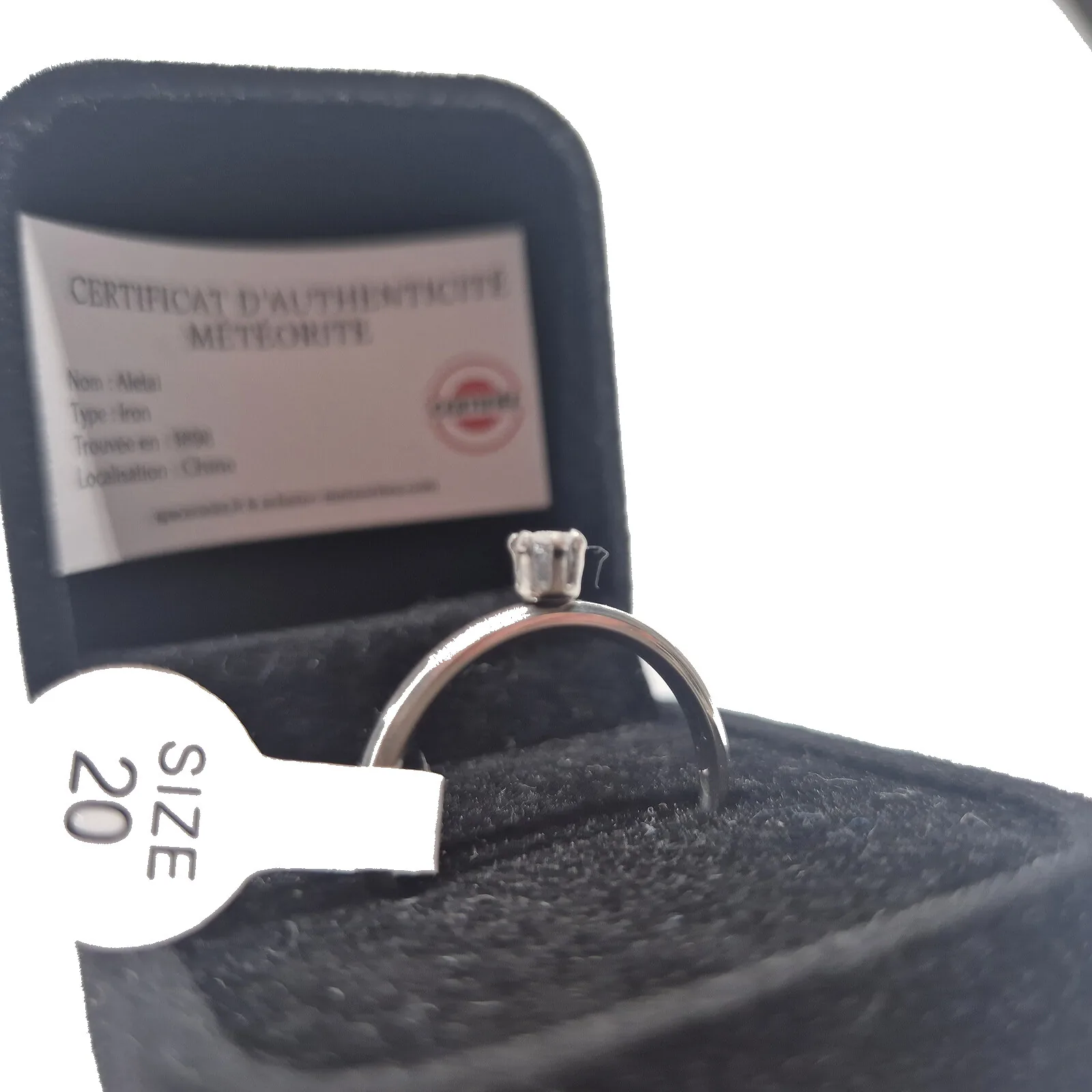Bague solitaire argentée – météorite Aletai, taille 20 – vue 5