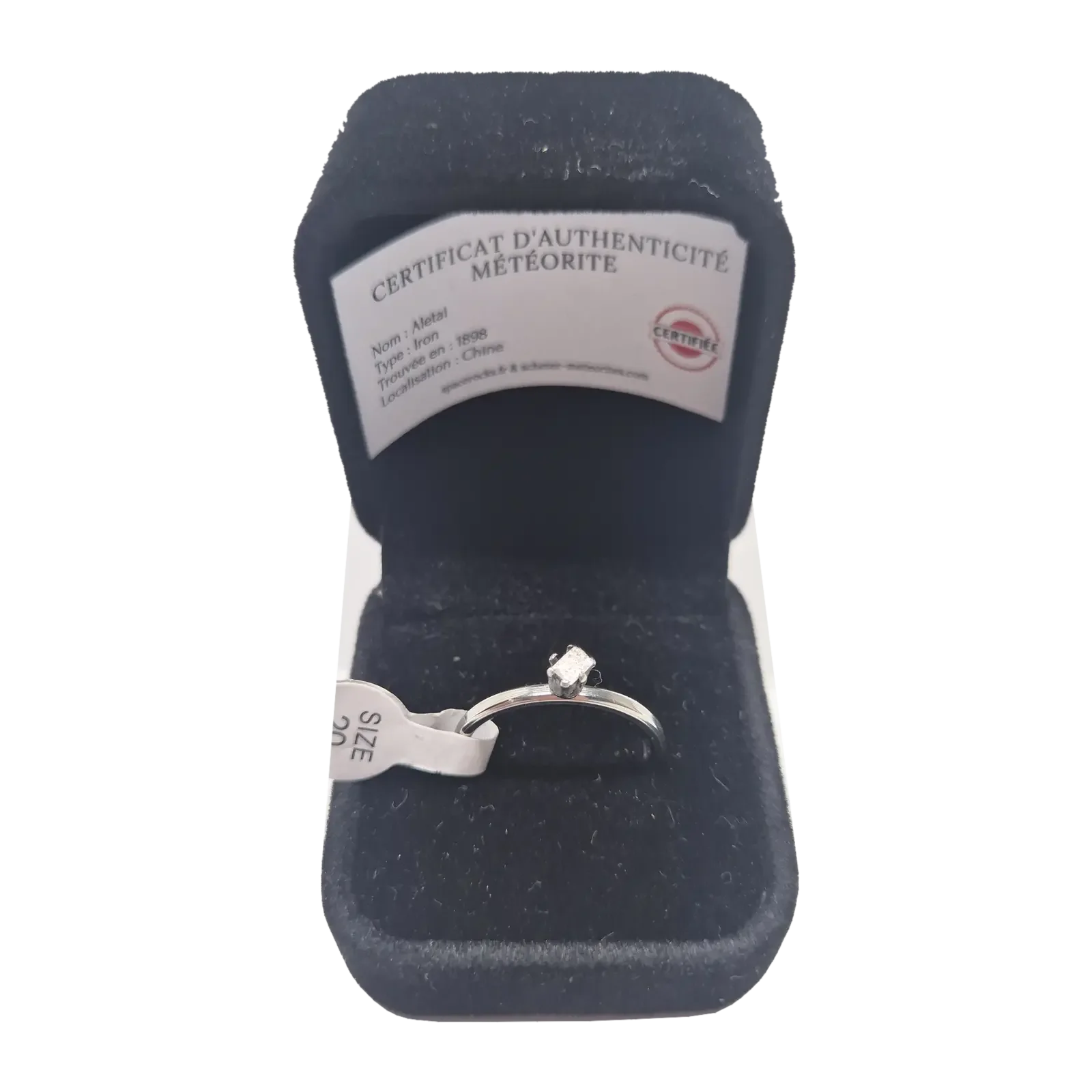 Bague solitaire argentée – météorite Aletai, taille 20