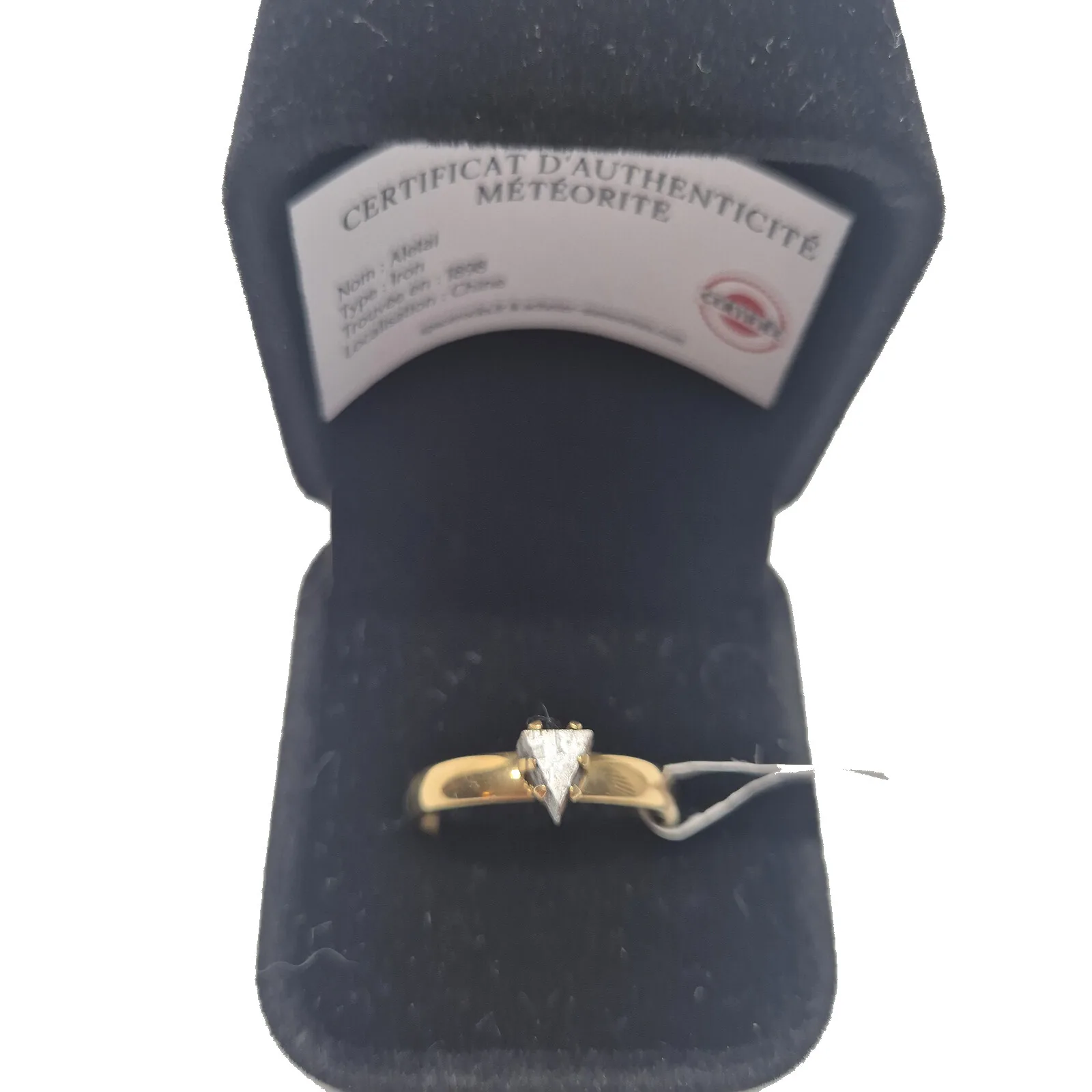 Bague solitaire dorée – météorite Aletai, taille 21 – vue 2
