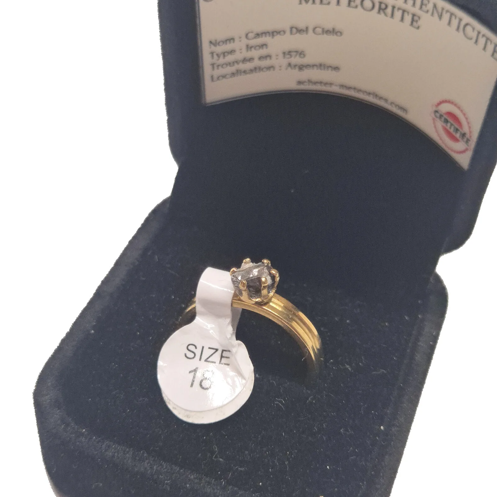 Bague solitaire dorée – Campo del Cielo, taille 18 – vue 2