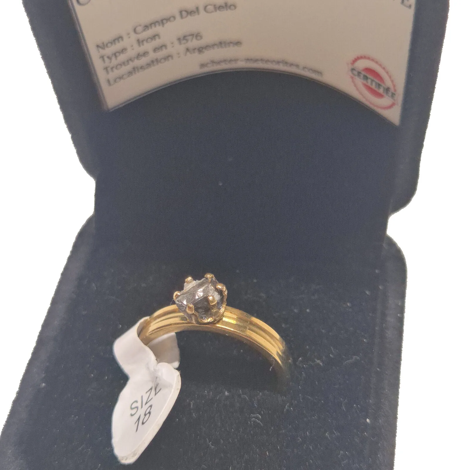 Bague solitaire dorée – Campo del Cielo, taille 18 – vue 4