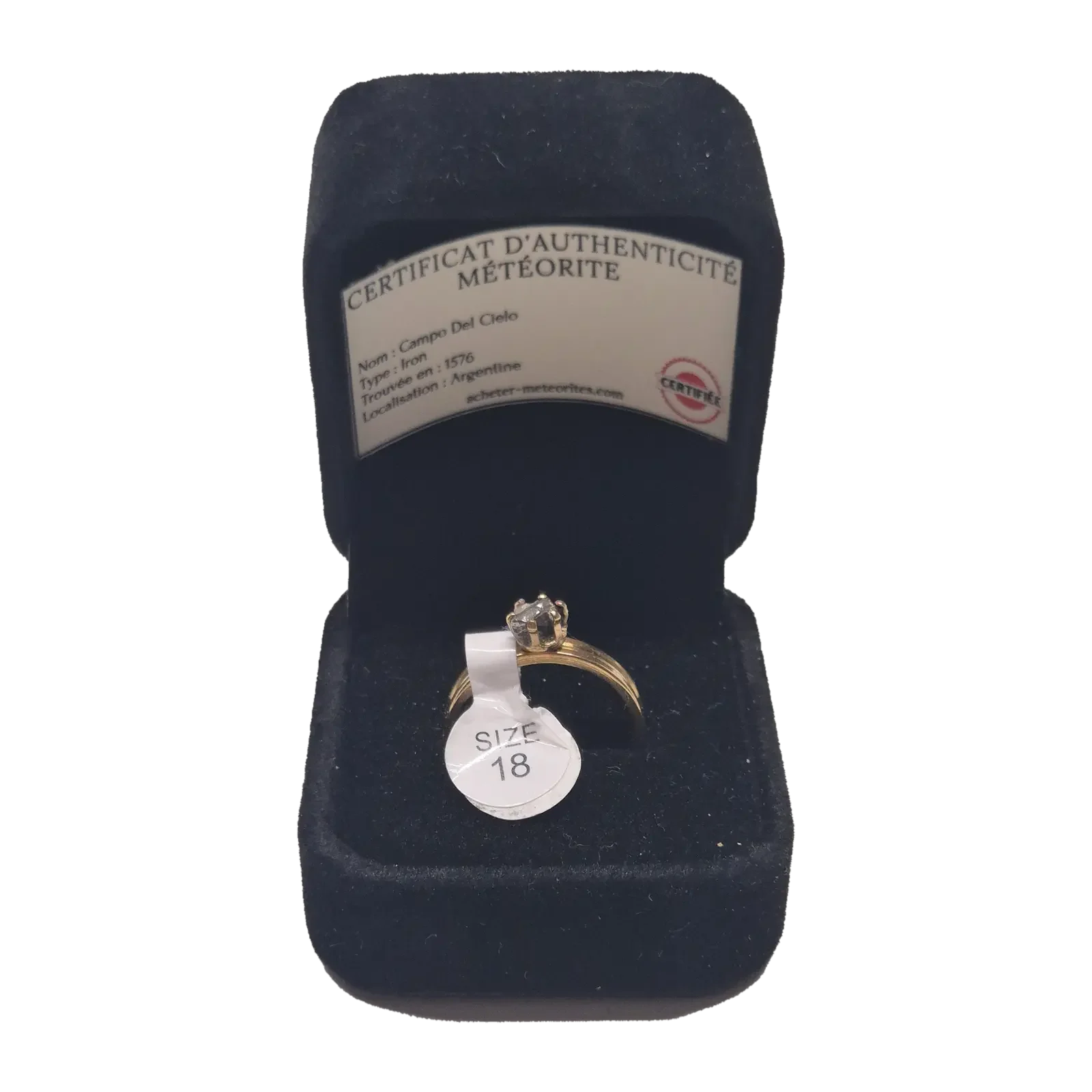 Bague solitaire dorée – Campo del Cielo, taille 18