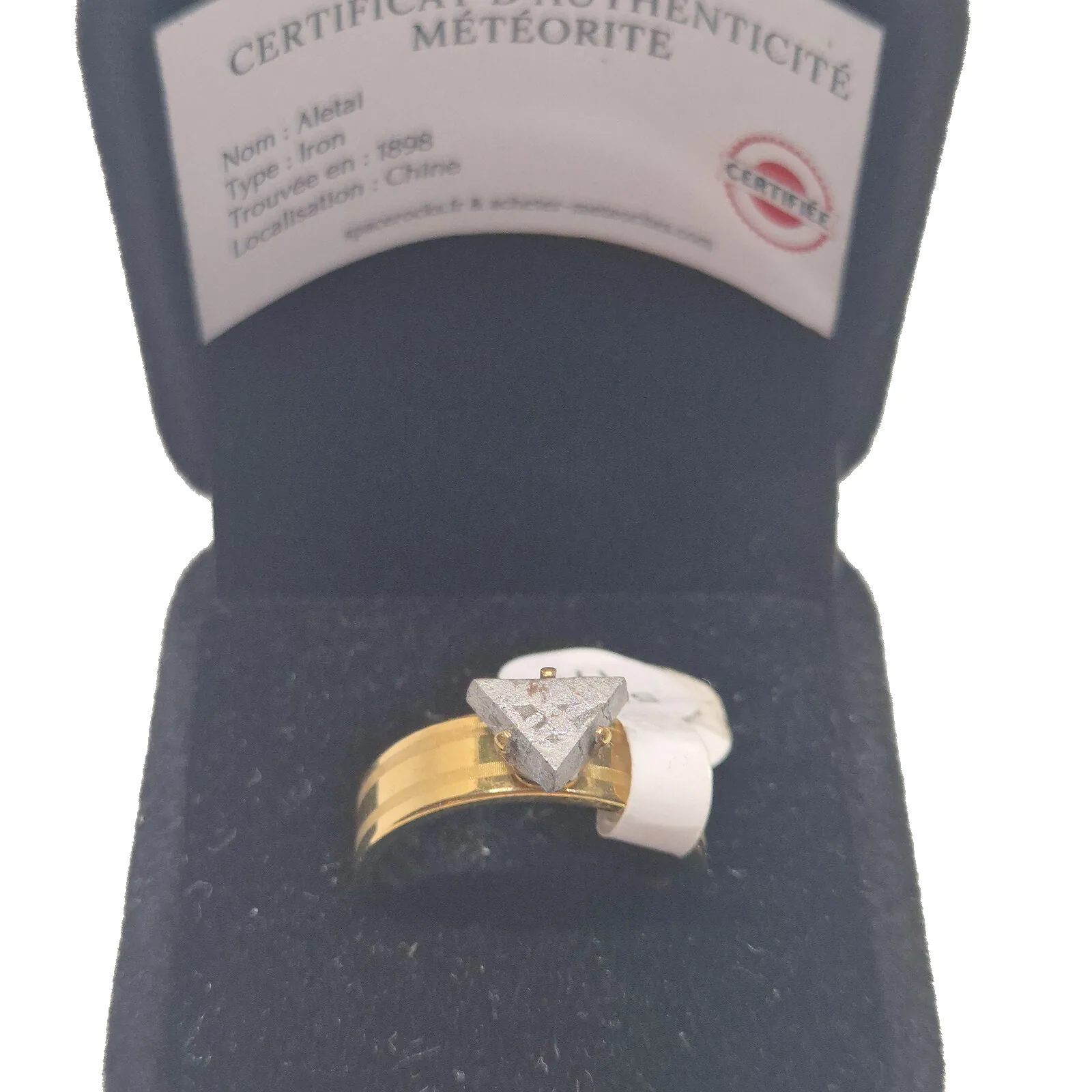 Bague dorée triangle de météorite Aletai – taille 17 – vue 3