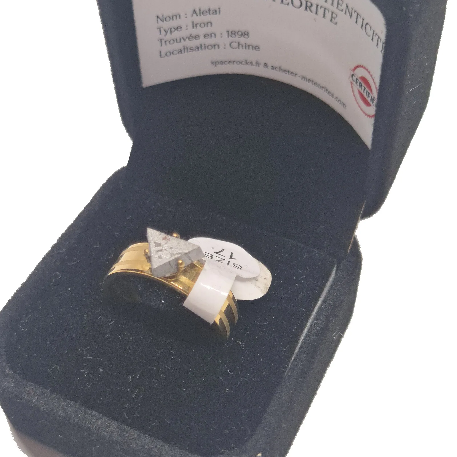 Bague dorée triangle de météorite Aletai – taille 17 – vue 4
