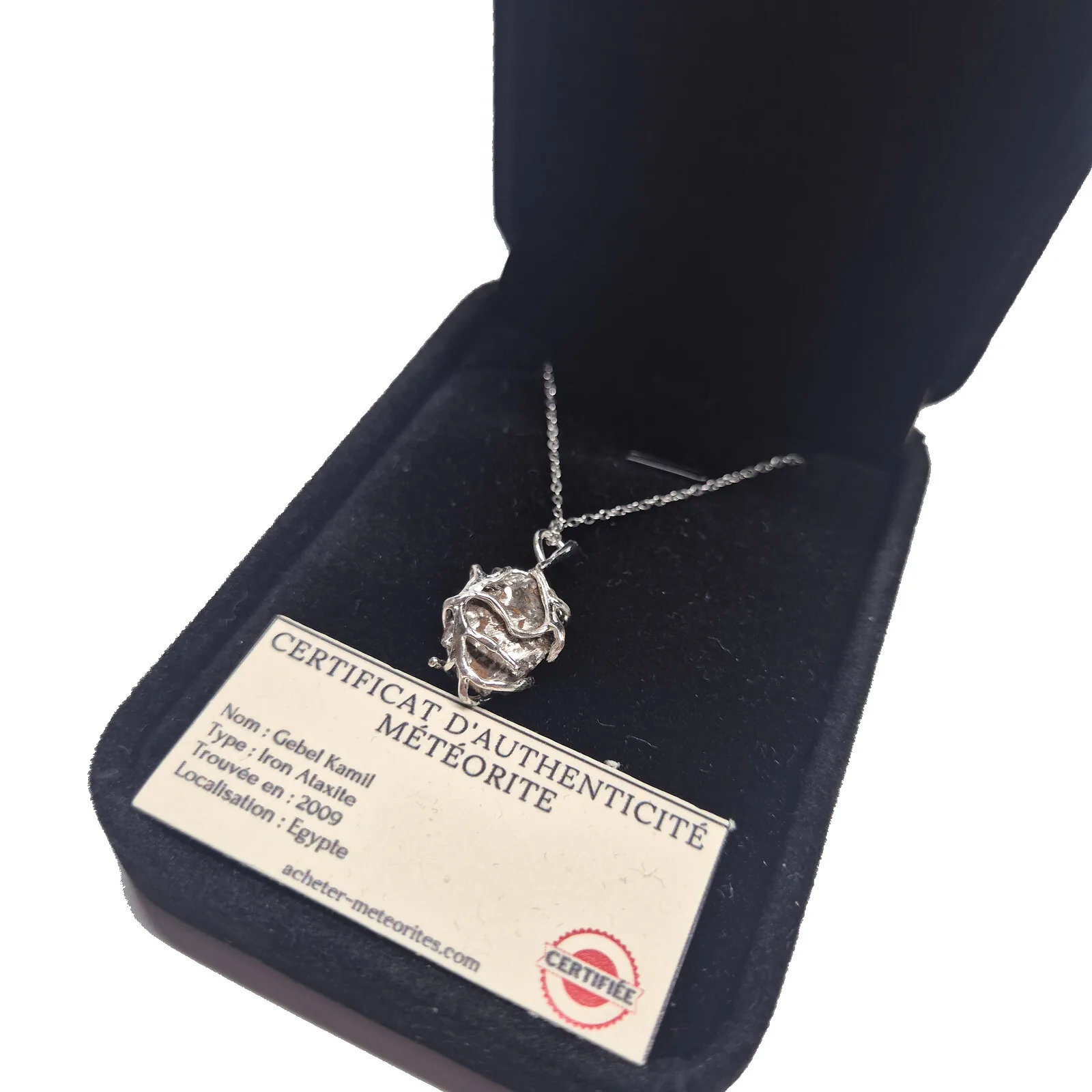 Collier entrelacs argenté – météorite Gebel Kamil – vue 2