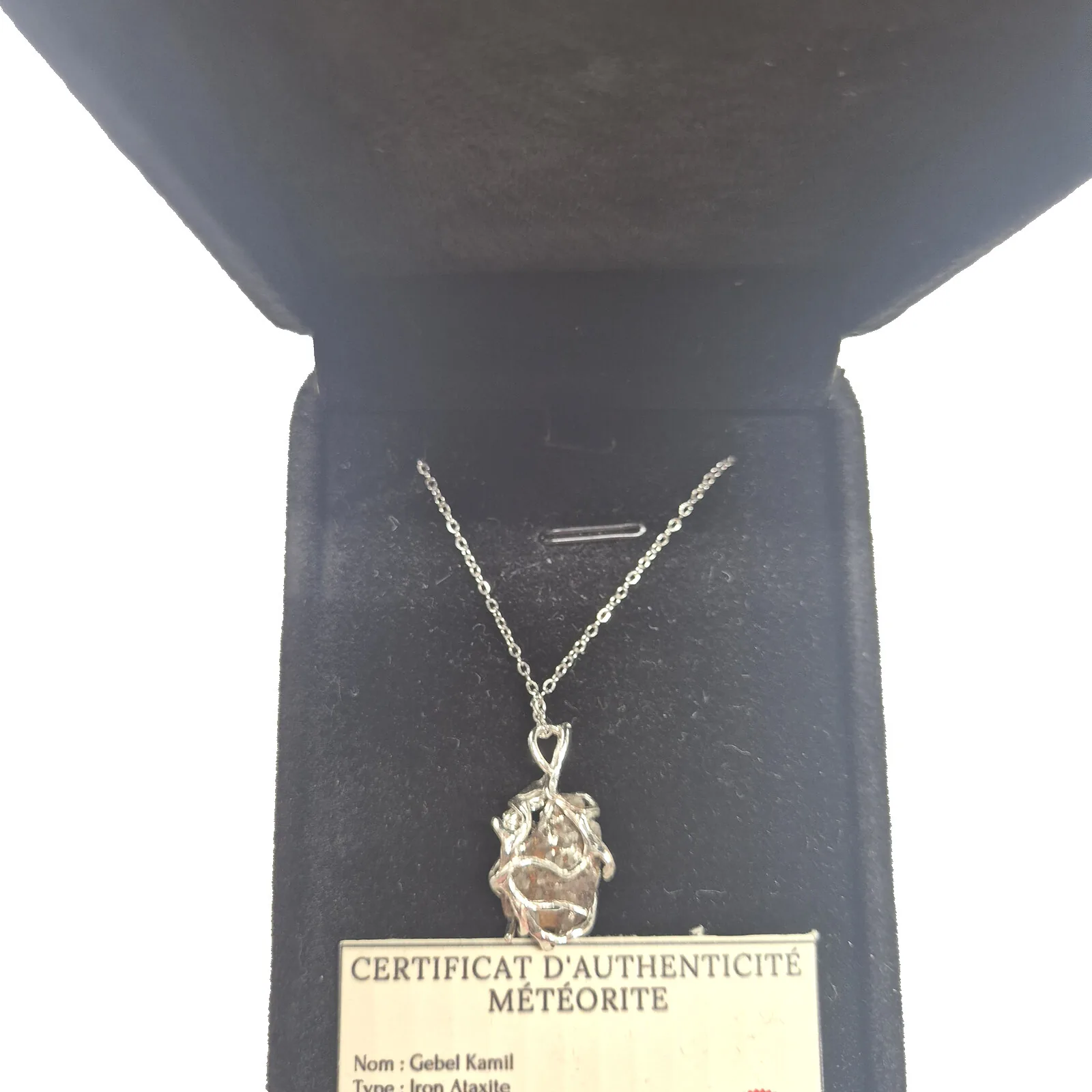 Collier entrelacs argenté – météorite Gebel Kamil – vue 3