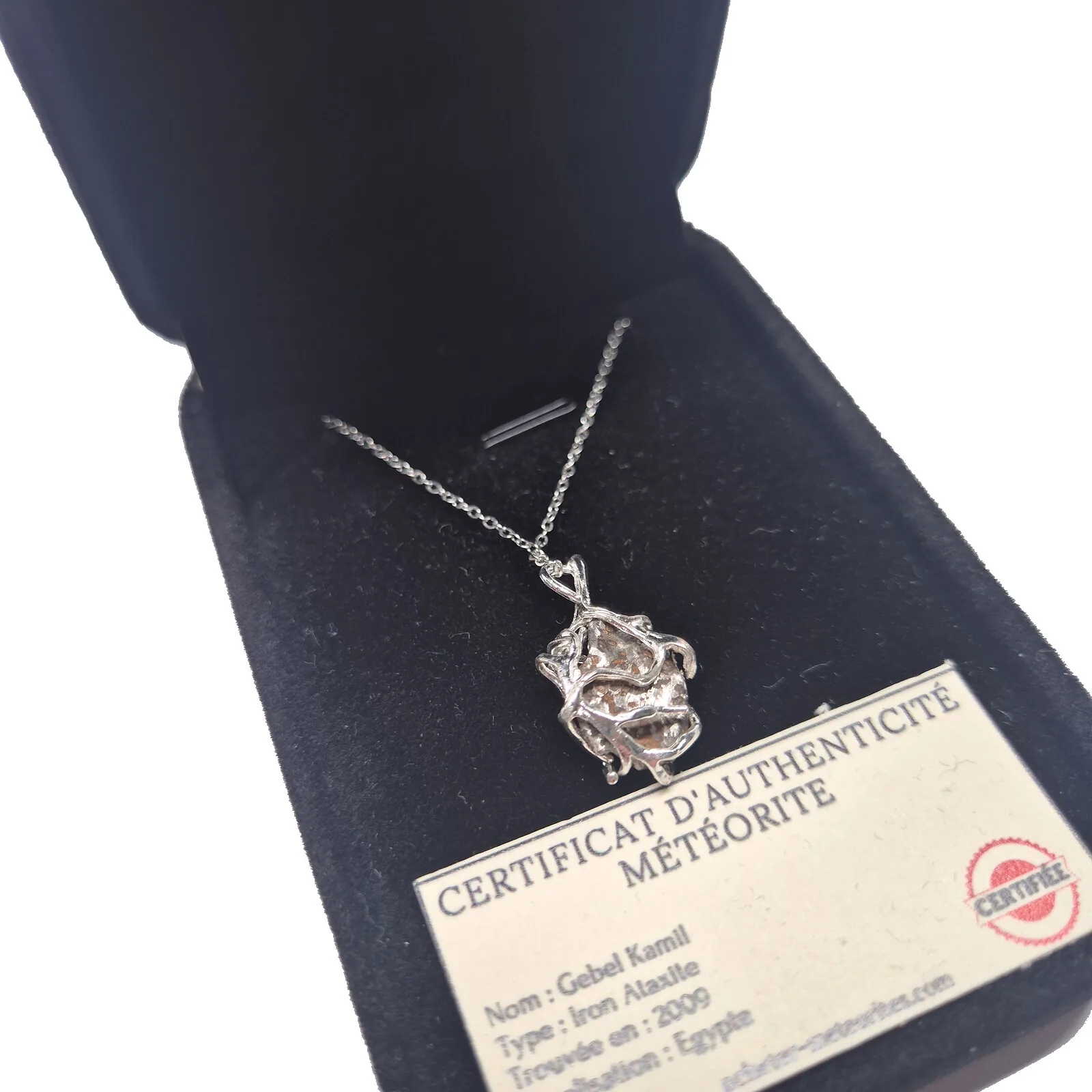 Collier entrelacs argenté – météorite Gebel Kamil – vue 5