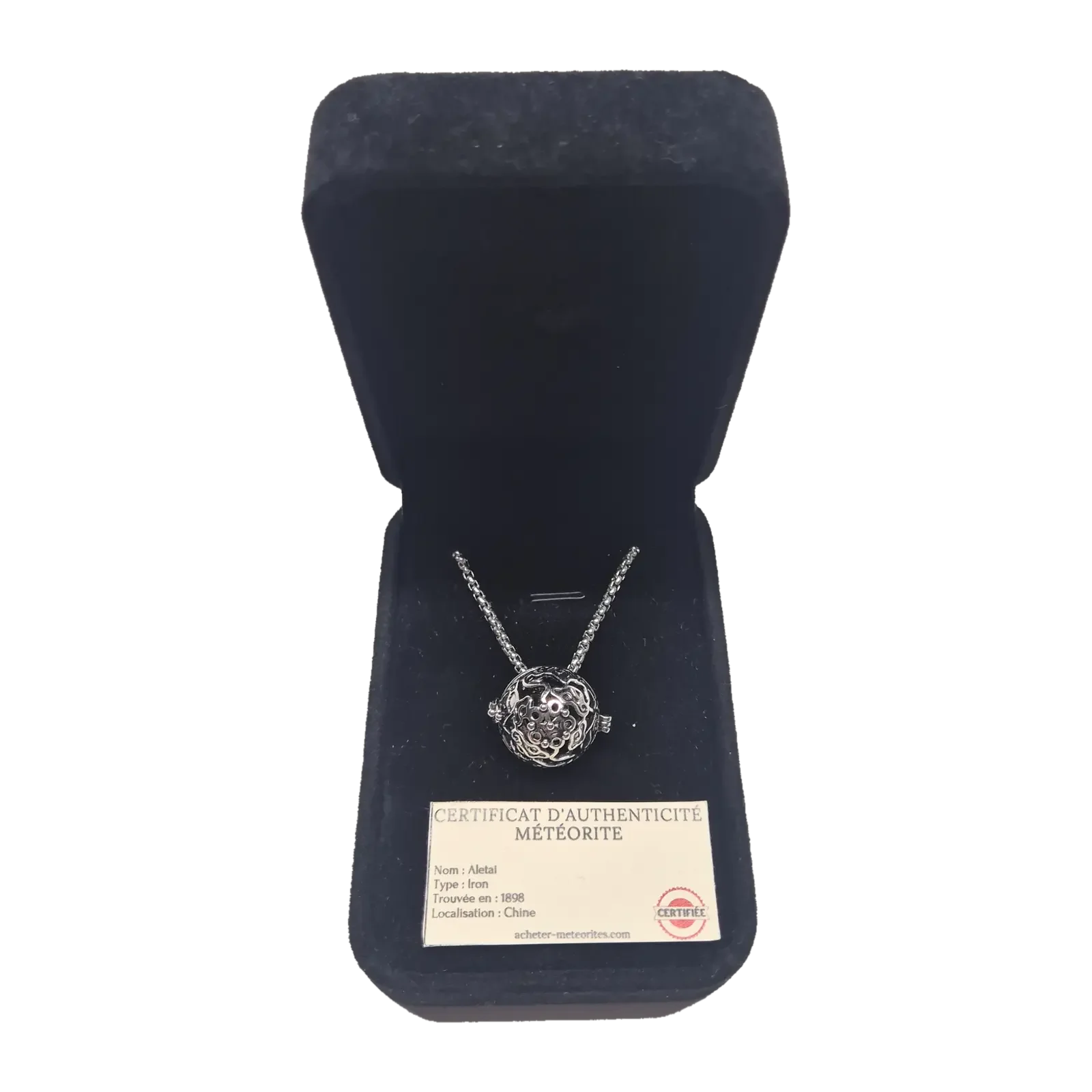 Collier boule ajourée argentée – météorite Aletai