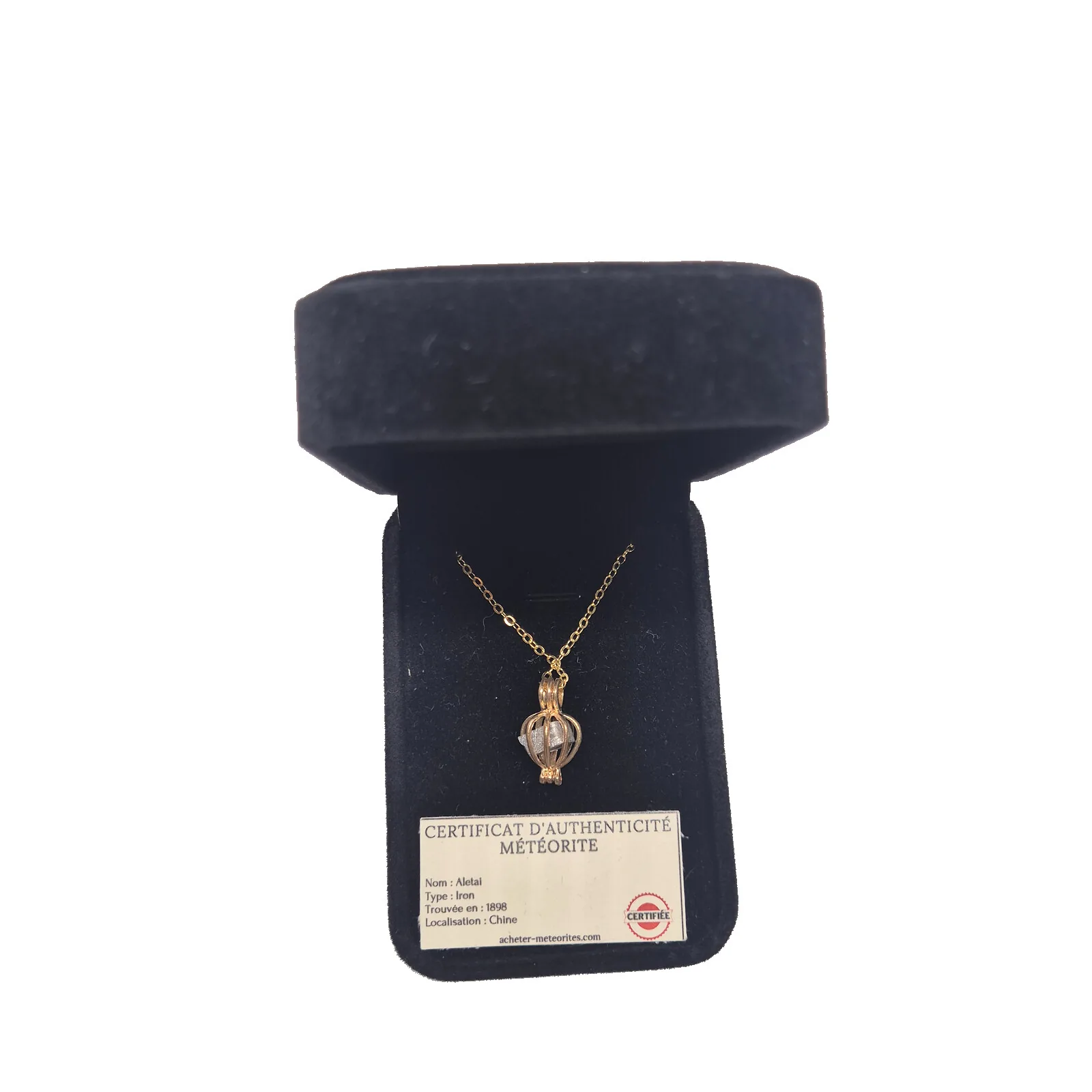 Collier cage lanterne dorée – météorite Aletai – vue 2