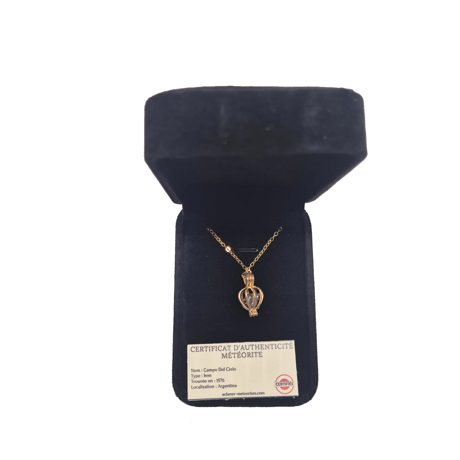 Collier cage lanterne dorée – Campo del Cielo – vue 2