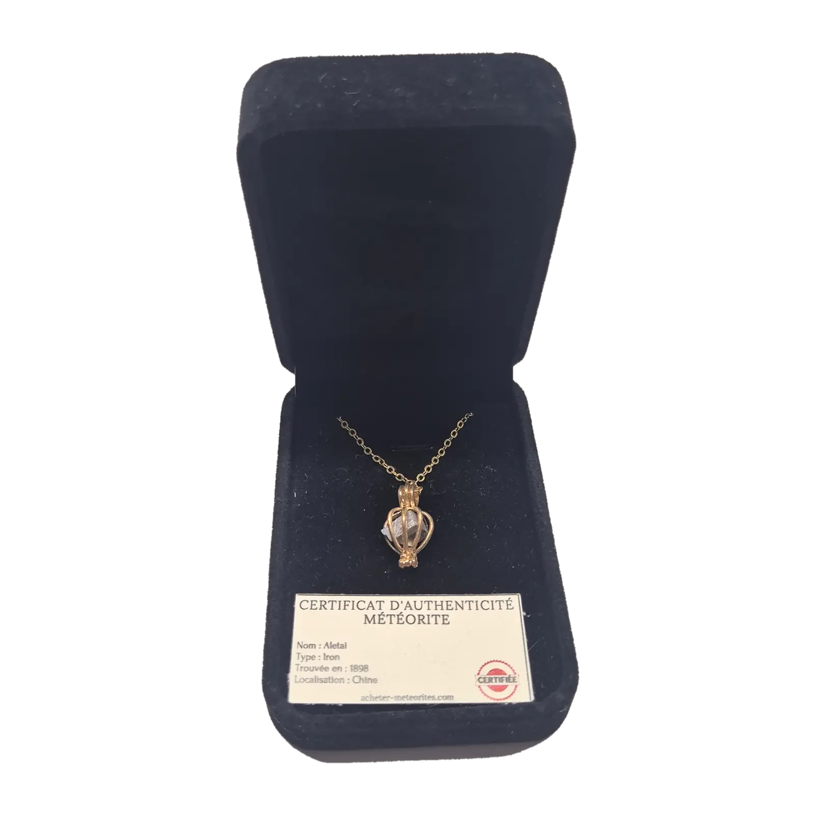 Collier cage lanterne dorée – météorite Aletai