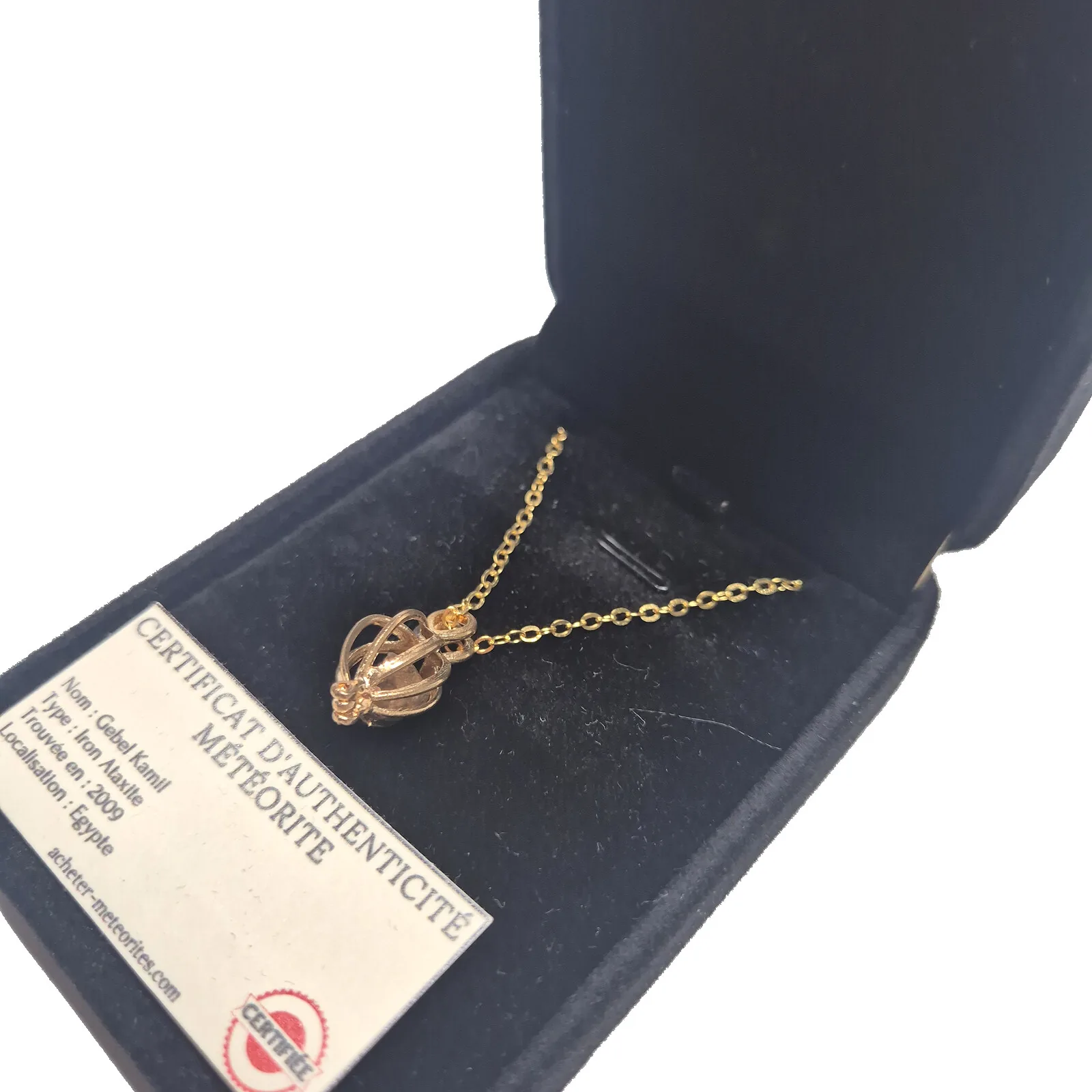 Collier cage torsadée or rose – météorite Gebel Kamil – vue 4