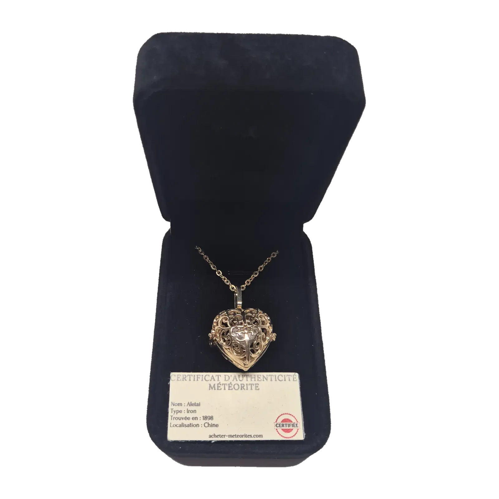Collier cœur ajouré doré – météorite Aletai