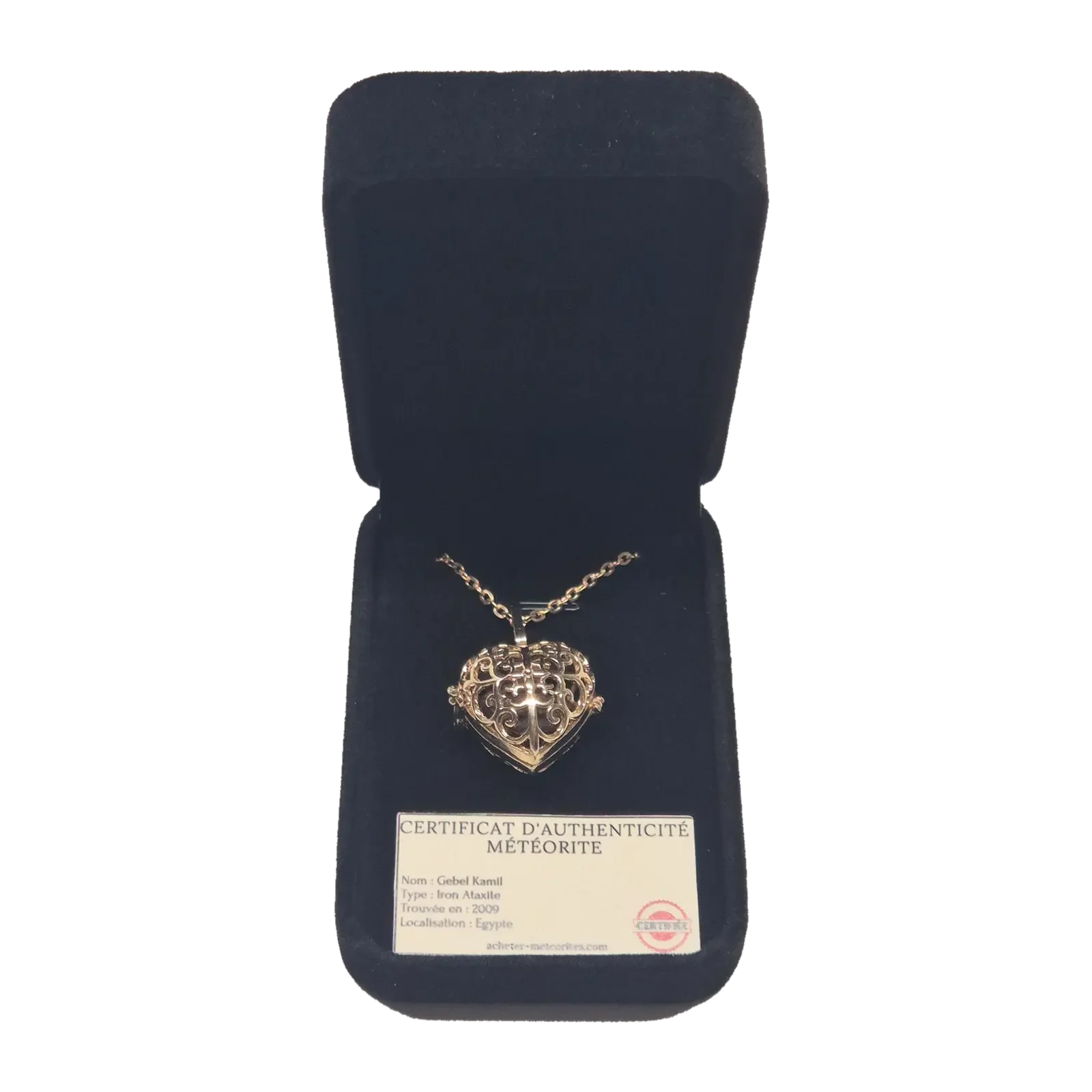 Collier cœur ajouré doré – météorite Gebel Kamil