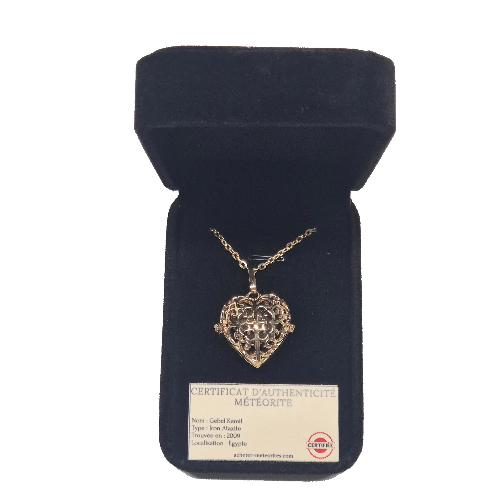 Collier cœur ajouré doré – météorite Gebel Kamil – vue 3