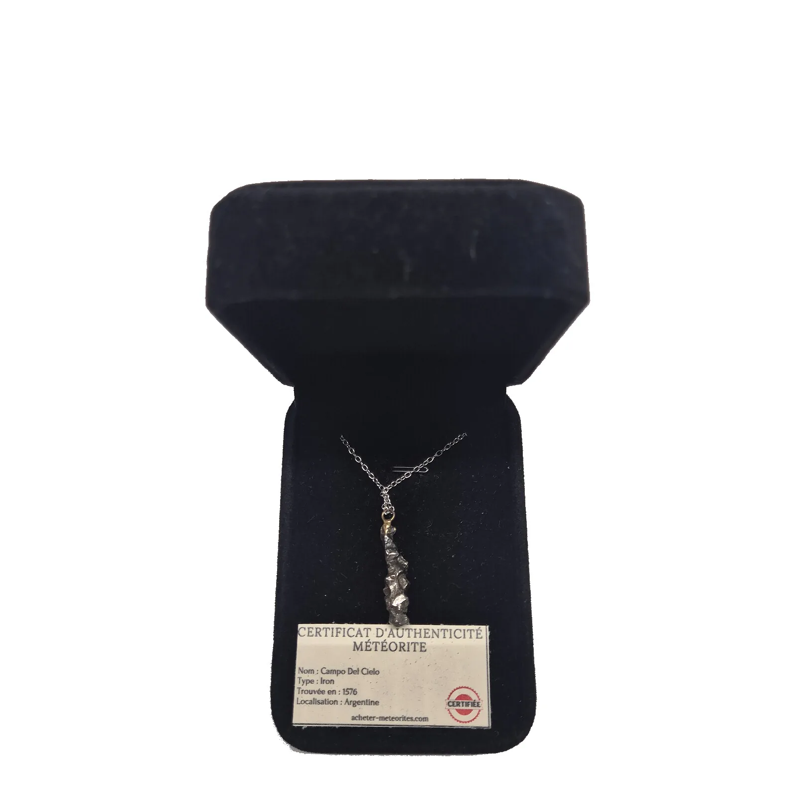 Collier fragment brut Campo del Cielo – chaîne argentée, pièce n°1 – vue 3