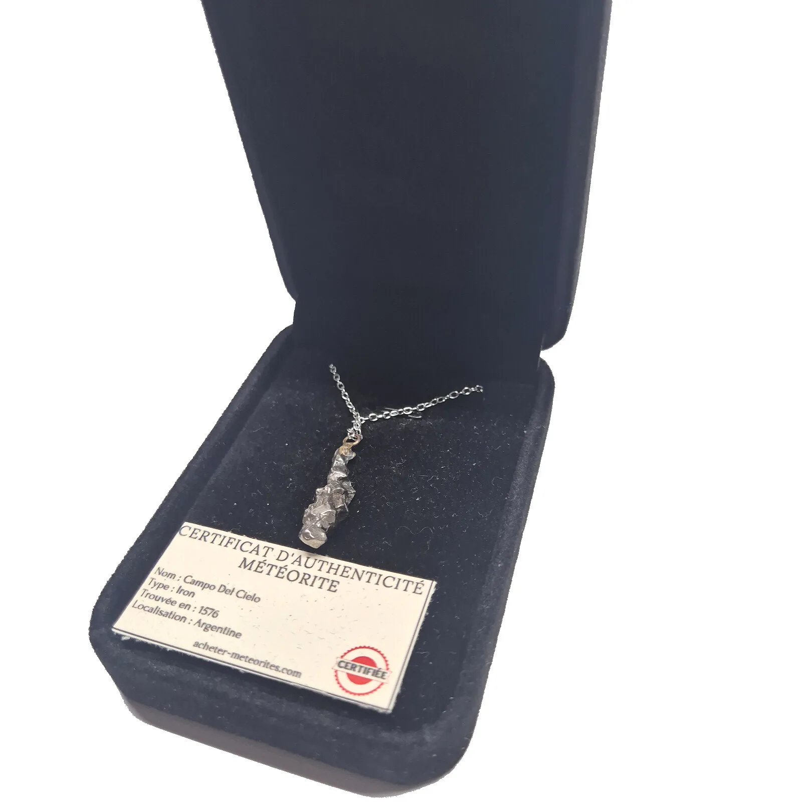 Collier fragment brut Campo del Cielo – chaîne argentée, pièce n°1 – vue 4