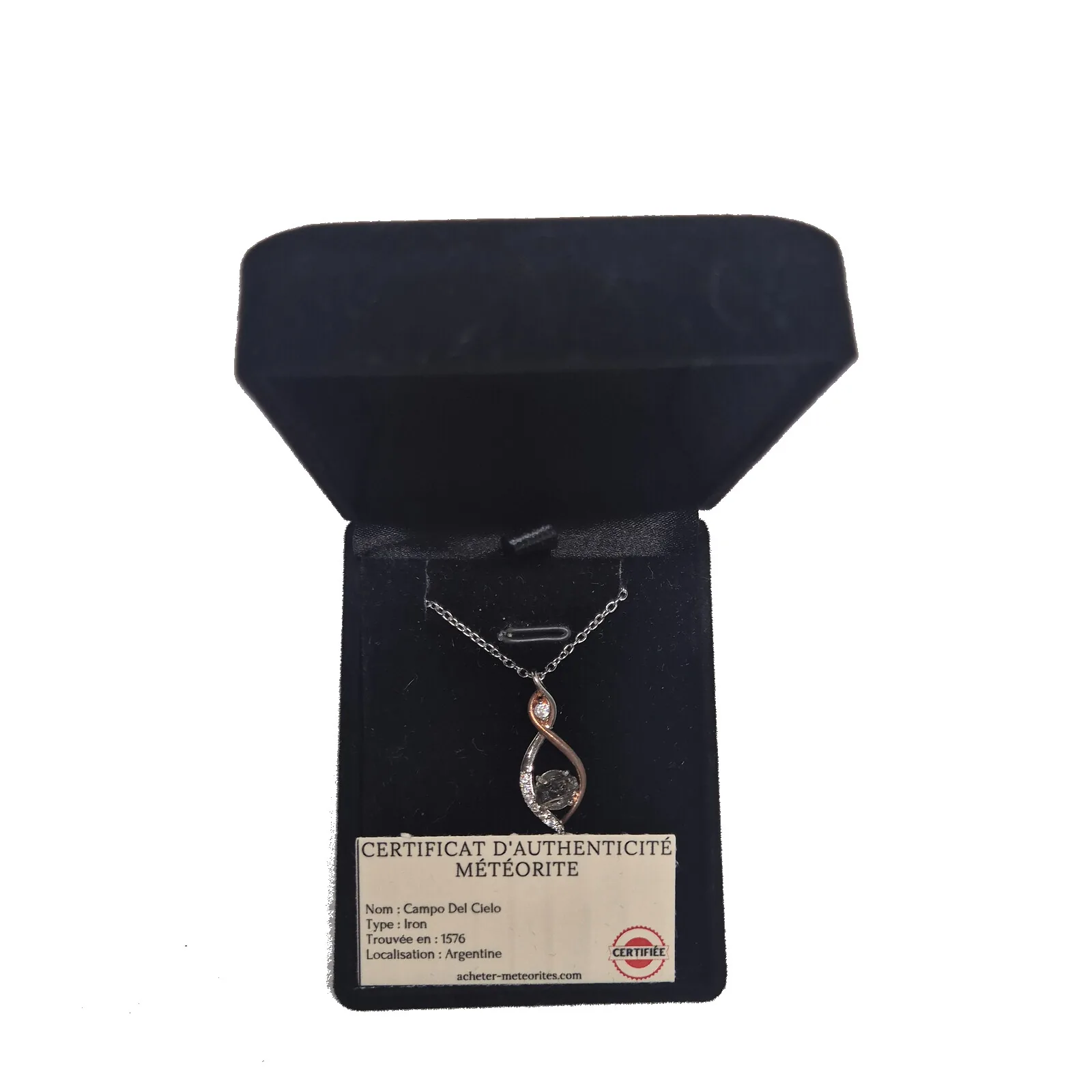 Collier infini bicolore à zircons – météorite Campo del Cielo – vue 2