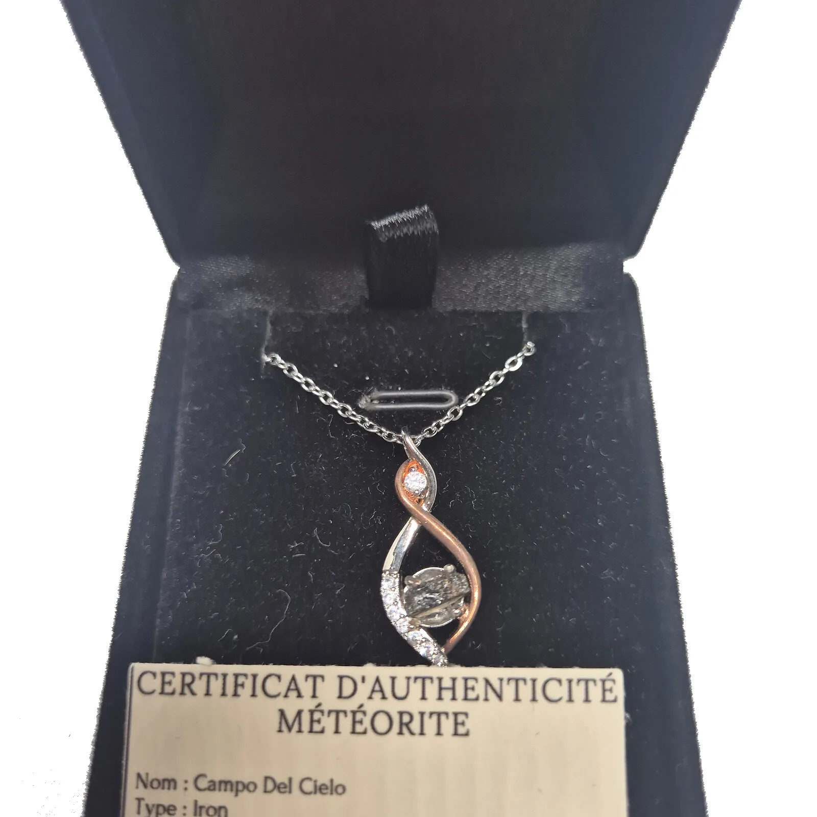 Collier infini bicolore à zircons – météorite Campo del Cielo – vue 4