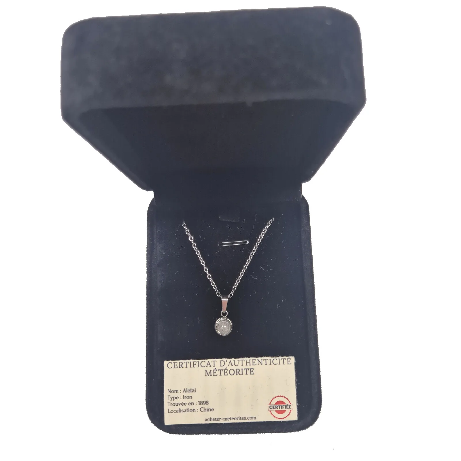 Collier médaillon rond argenté – météorite Aletai – vue 3