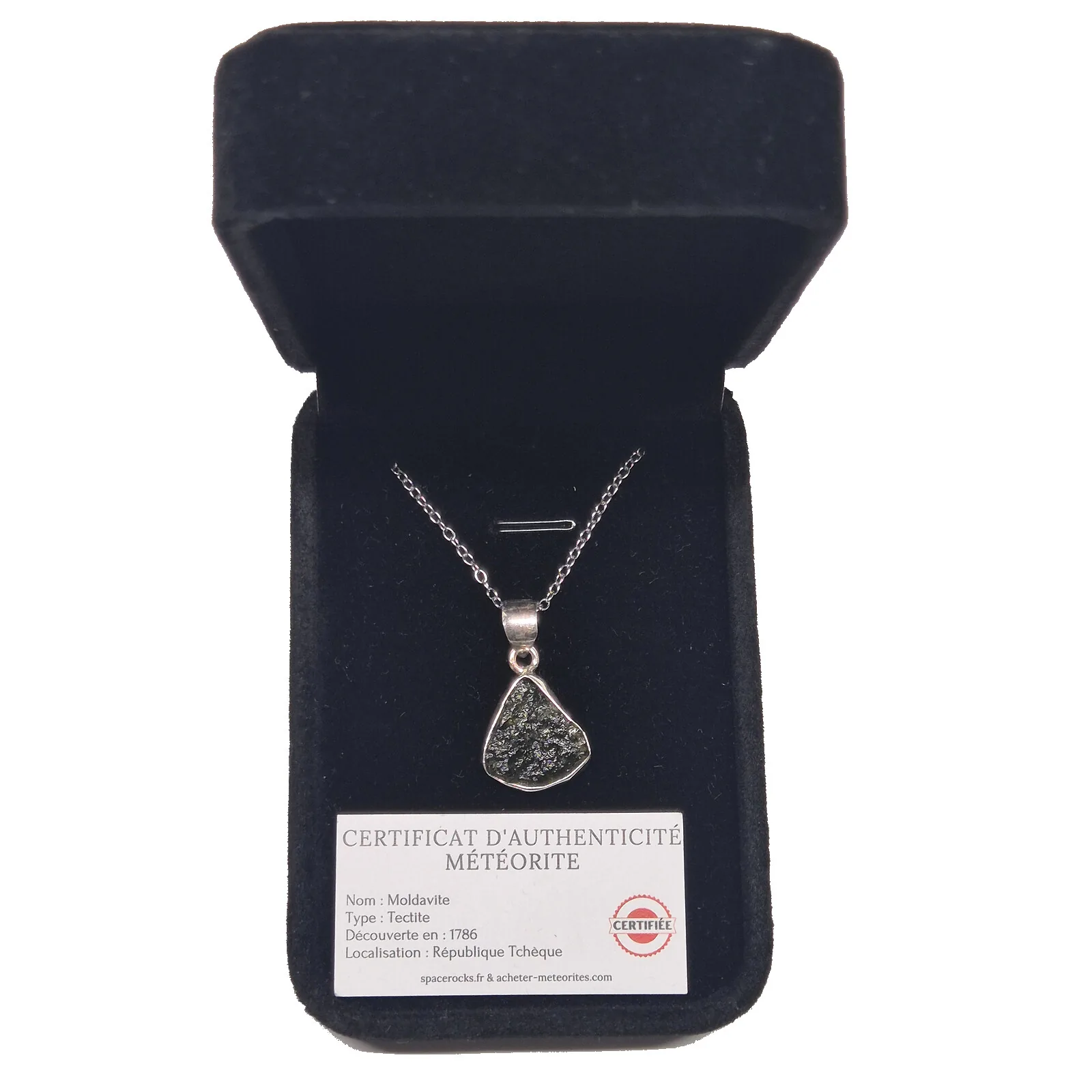 Collier moldavite argenté – pièce triangulaire n°3 – vue 3