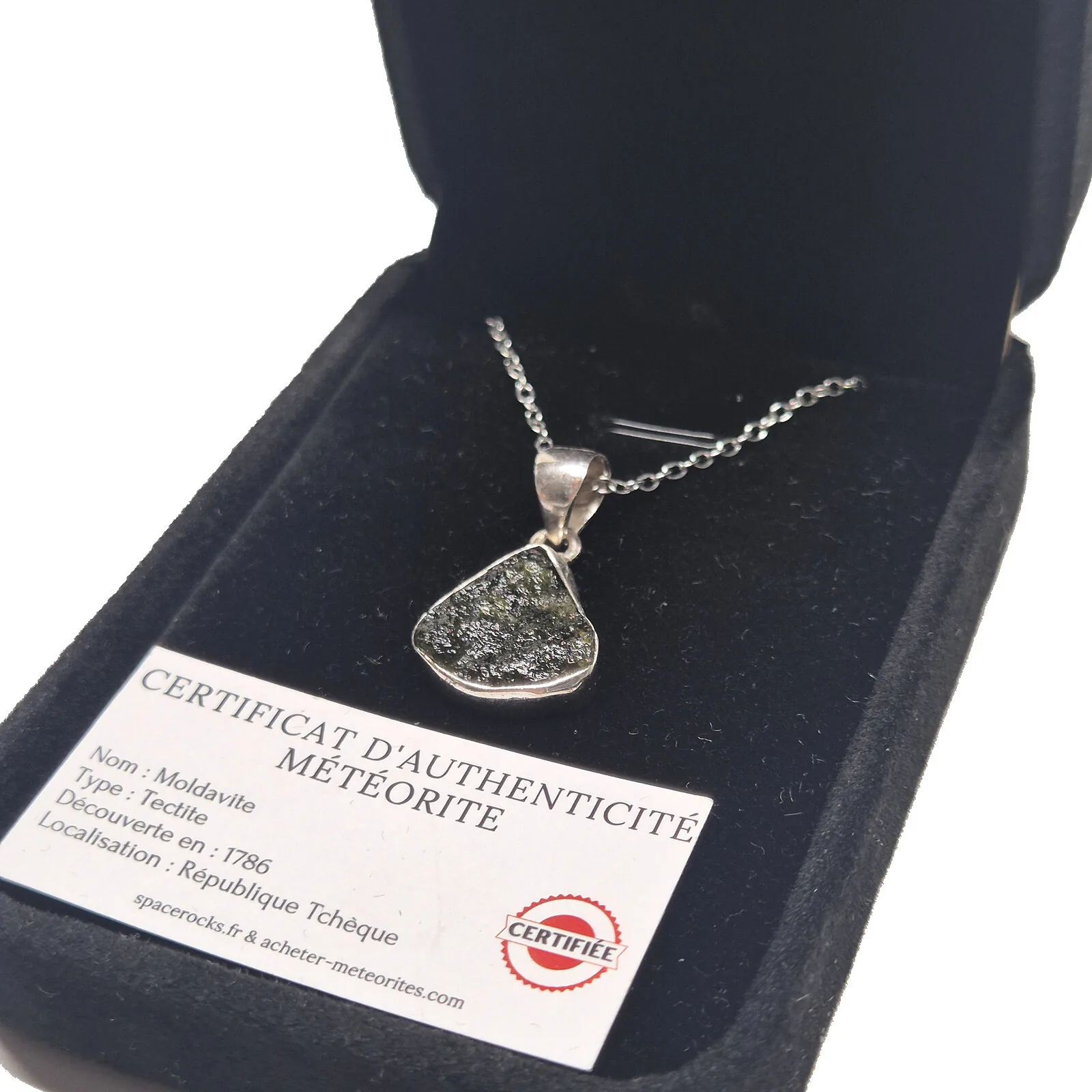 Collier moldavite argenté – pièce triangulaire n°3 – vue 4