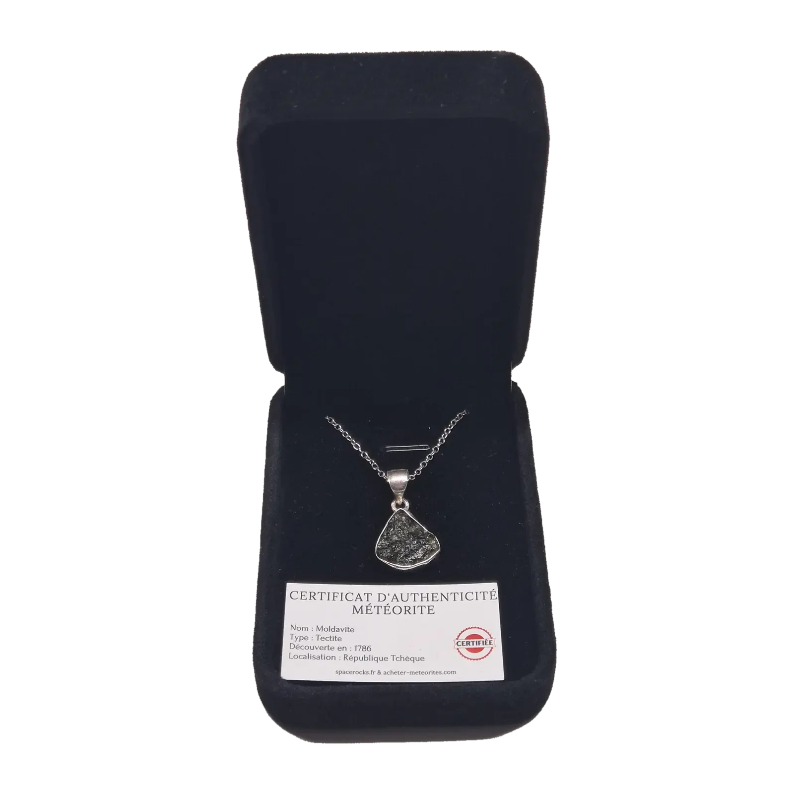 Collier moldavite argenté – pièce triangulaire n°3