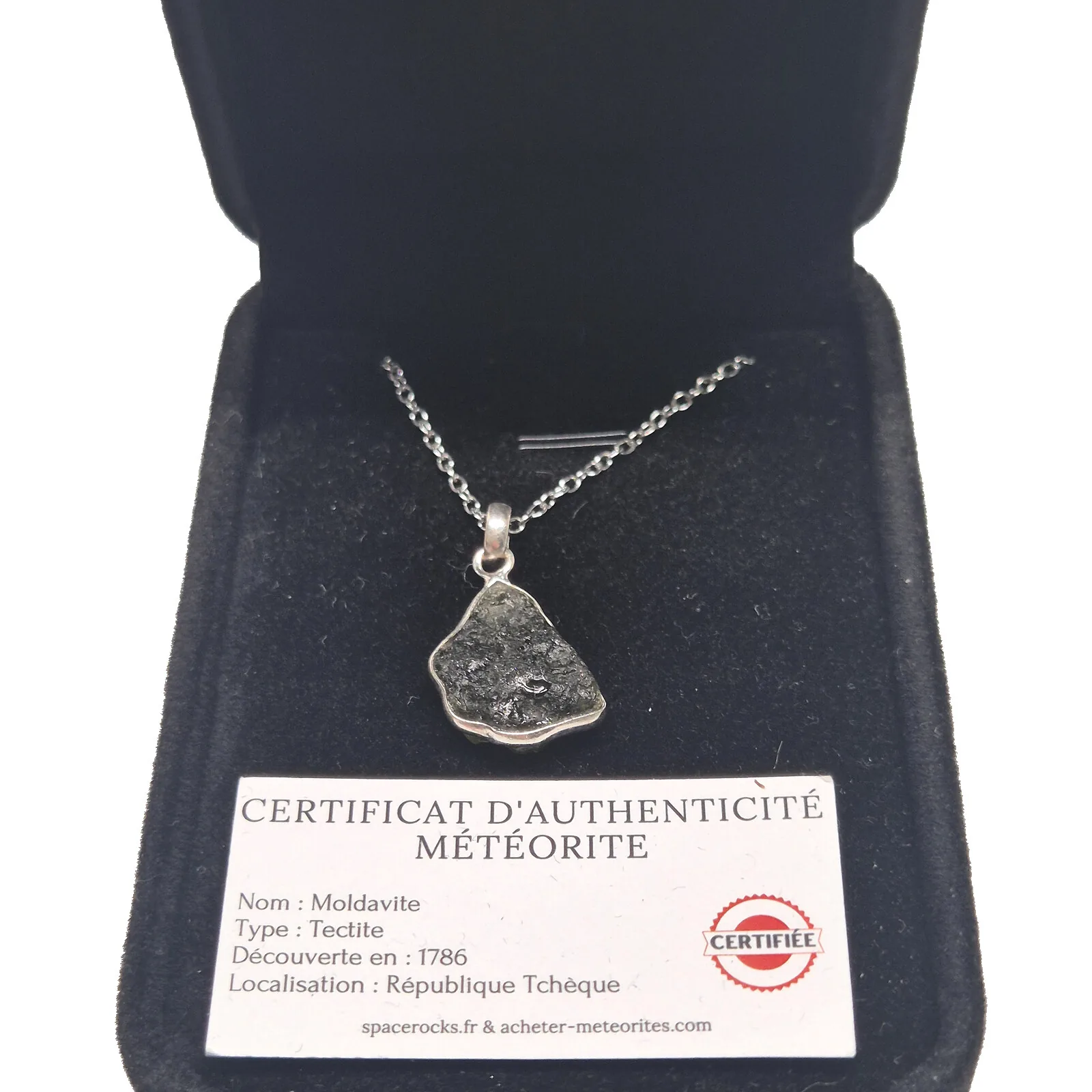 Collier moldavite brute – pendentif argenté n°1 – vue 2
