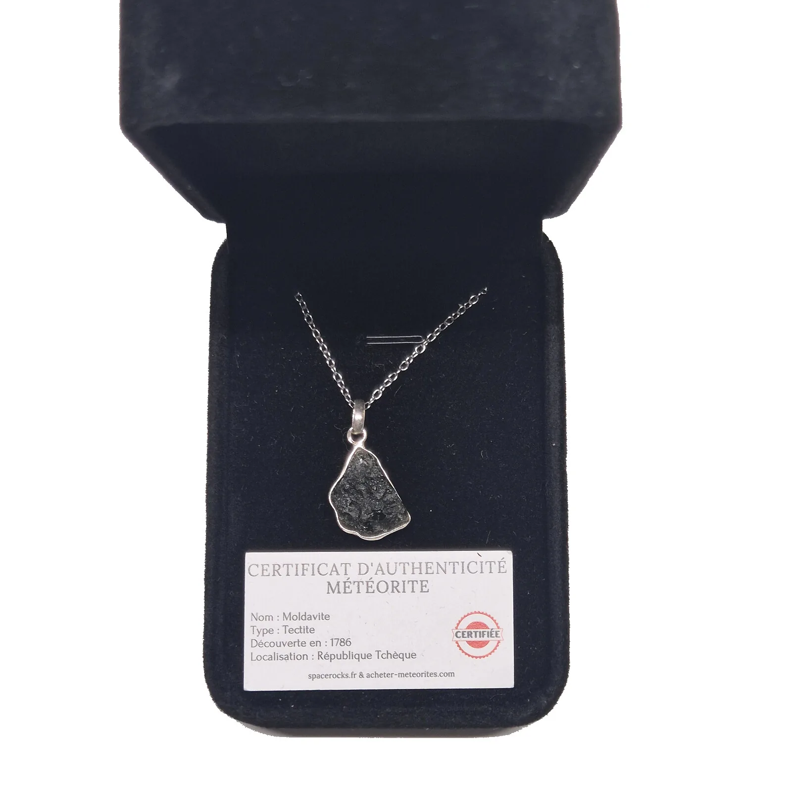 Collier moldavite brute – pendentif argenté n°1 – vue 3