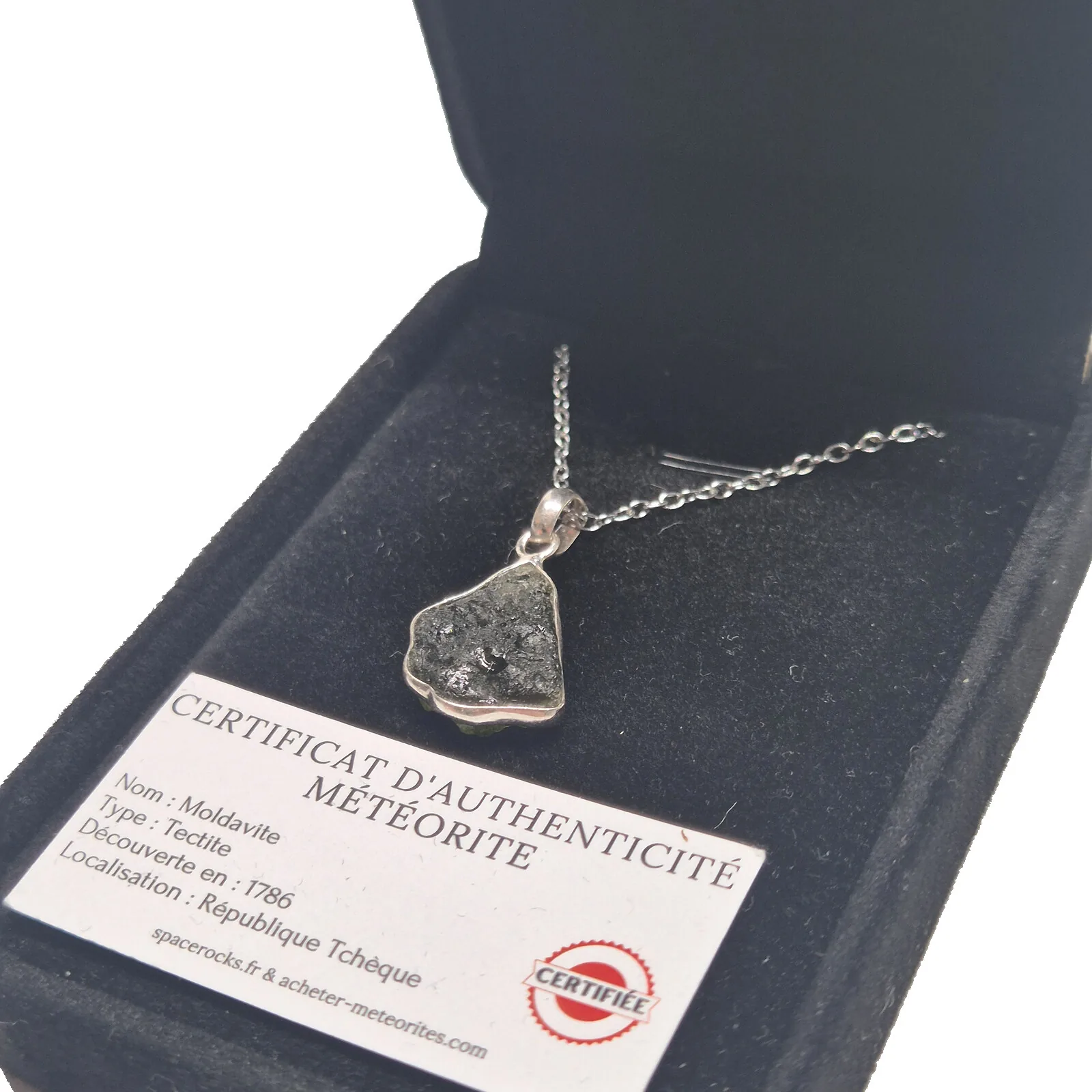 Collier moldavite brute – pendentif argenté n°1 – vue 4